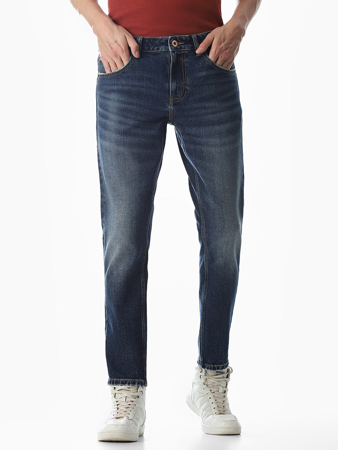 5 Pocket Cropped Brak Jeans - Medium Blue