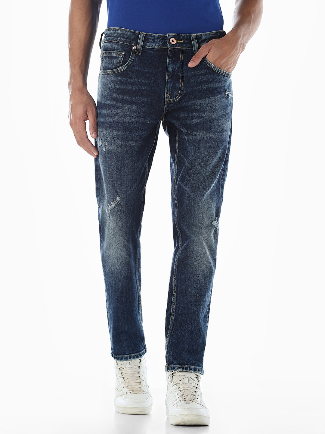 Cropped Distressed Brak Slim Fit Jeans