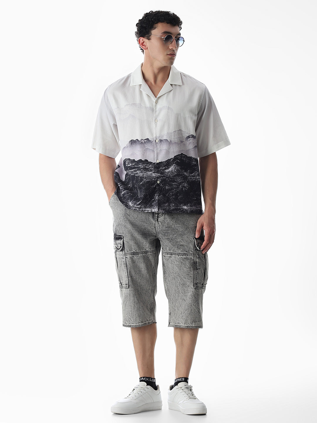 White Printed Oversized Shirt