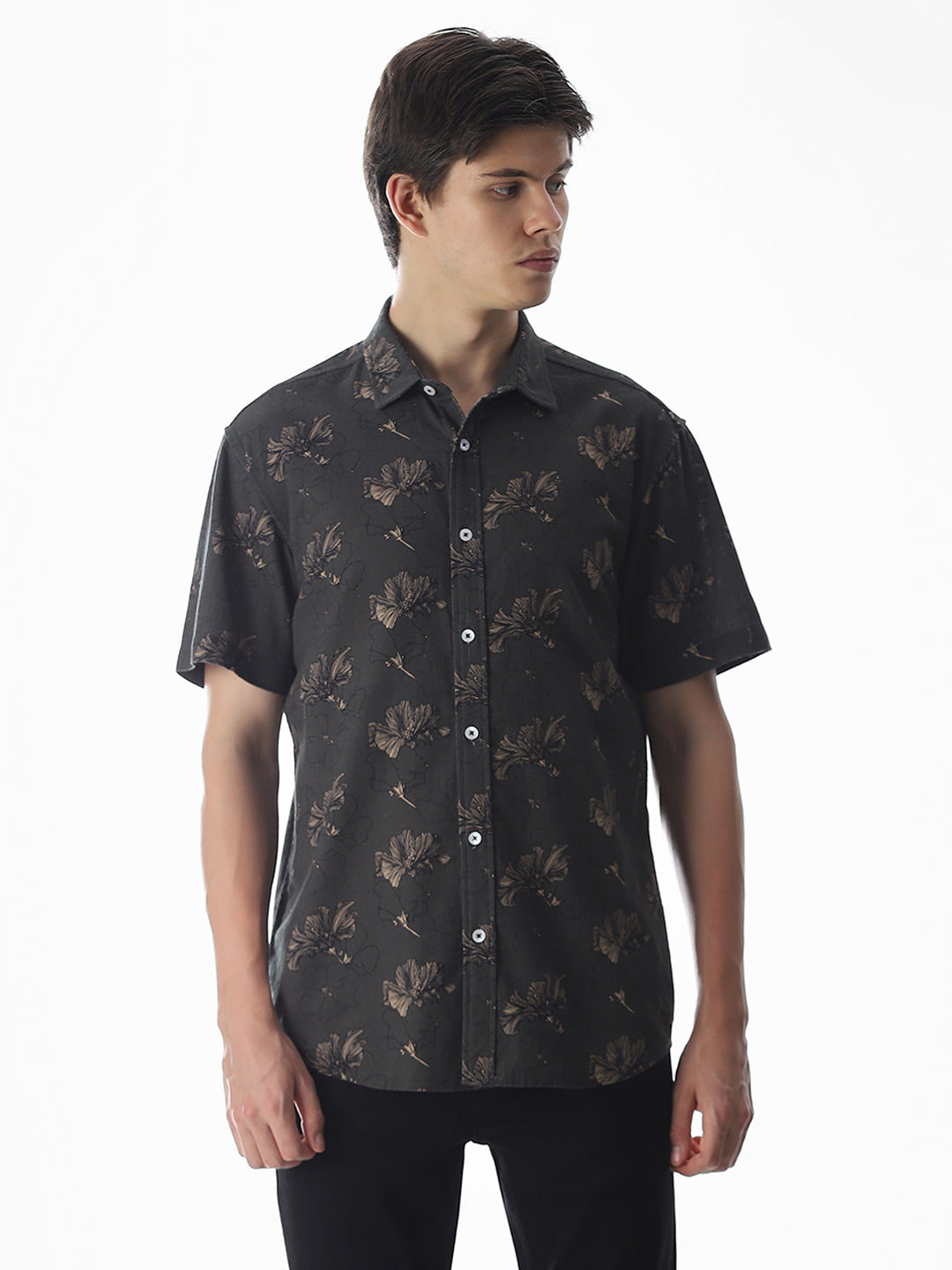 Olive Green Printed Cotton Shirt