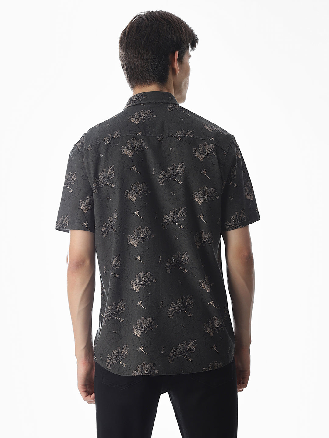 Olive Green Printed Cotton Shirt