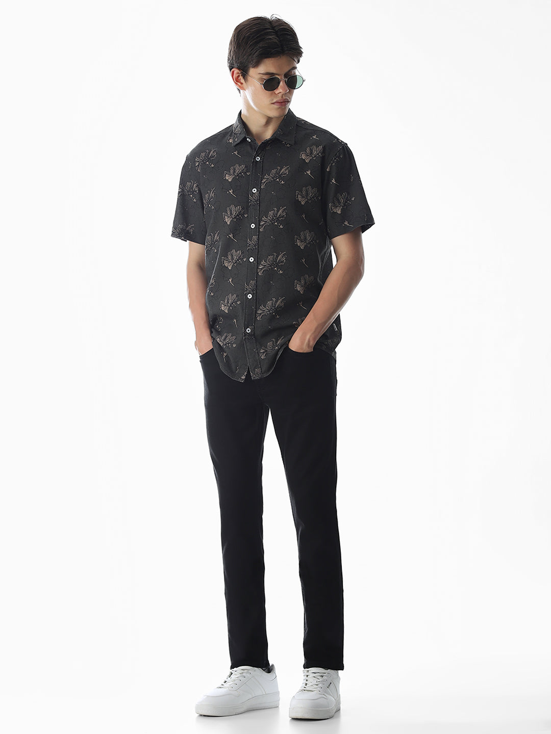 Olive Green Printed Cotton Shirt