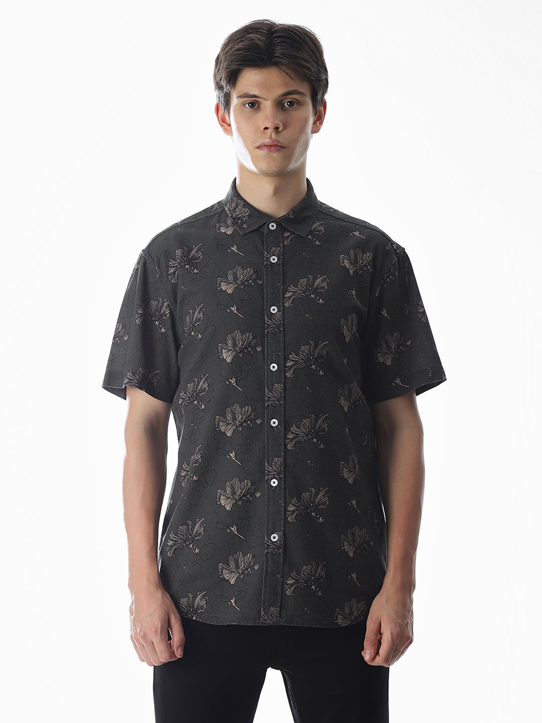 Olive Green Printed Cotton Shirt