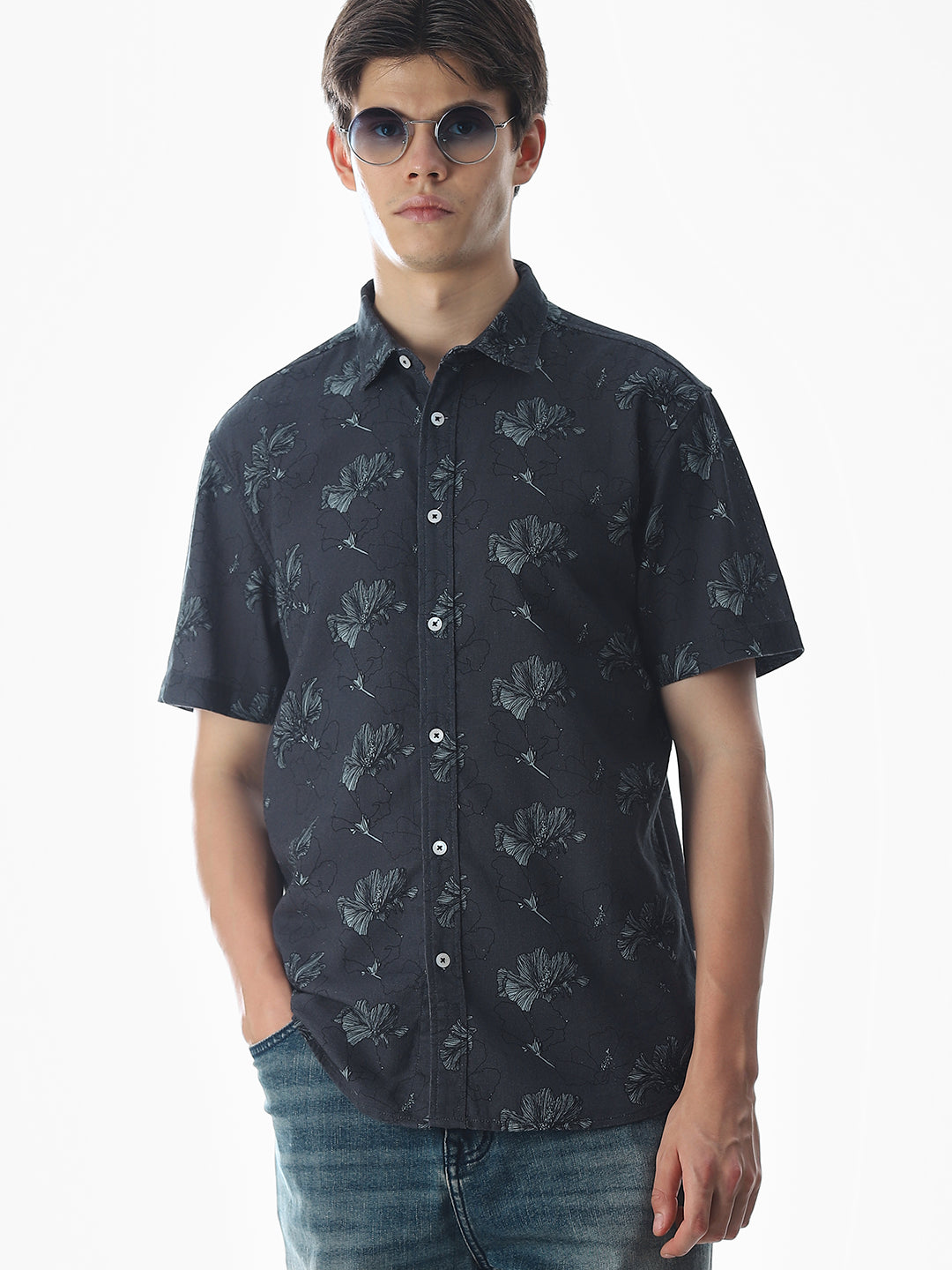 Dark Grey Printed Cotton Shirt
