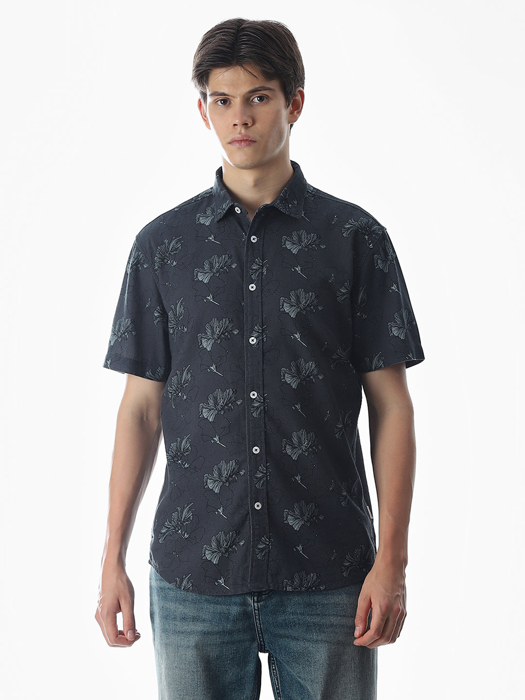 Dark Grey Printed Cotton Shirt