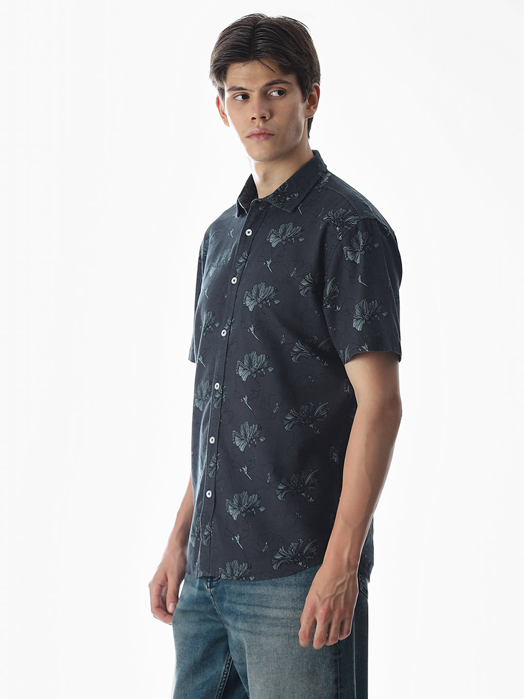 Dark Grey Printed Cotton Shirt
