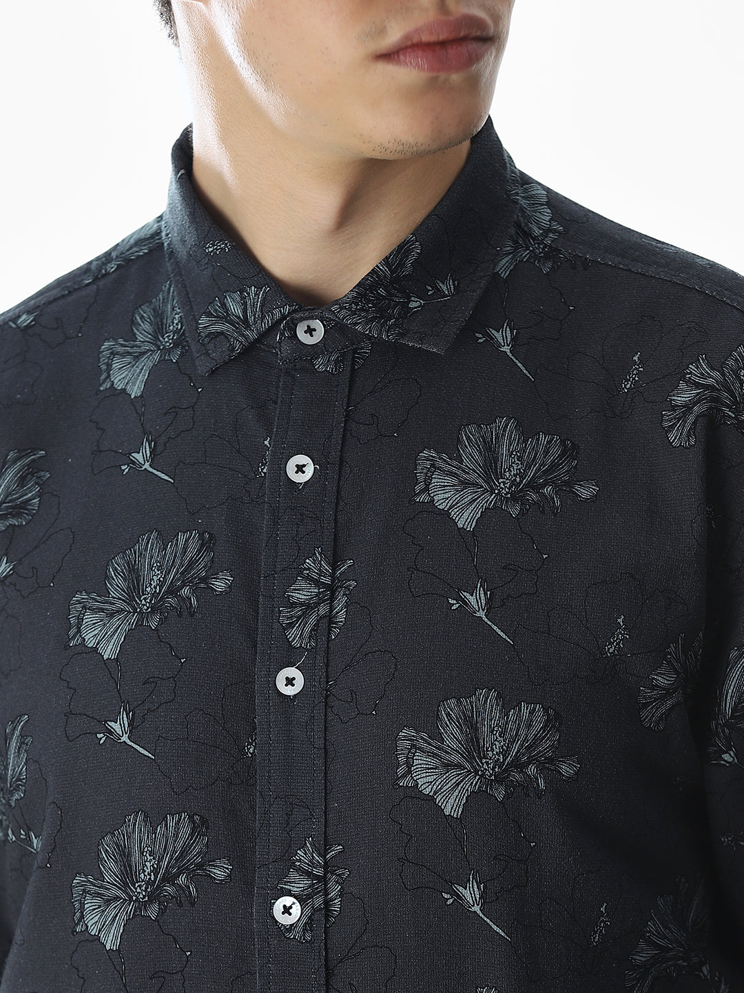 Dark Grey Printed Cotton Shirt