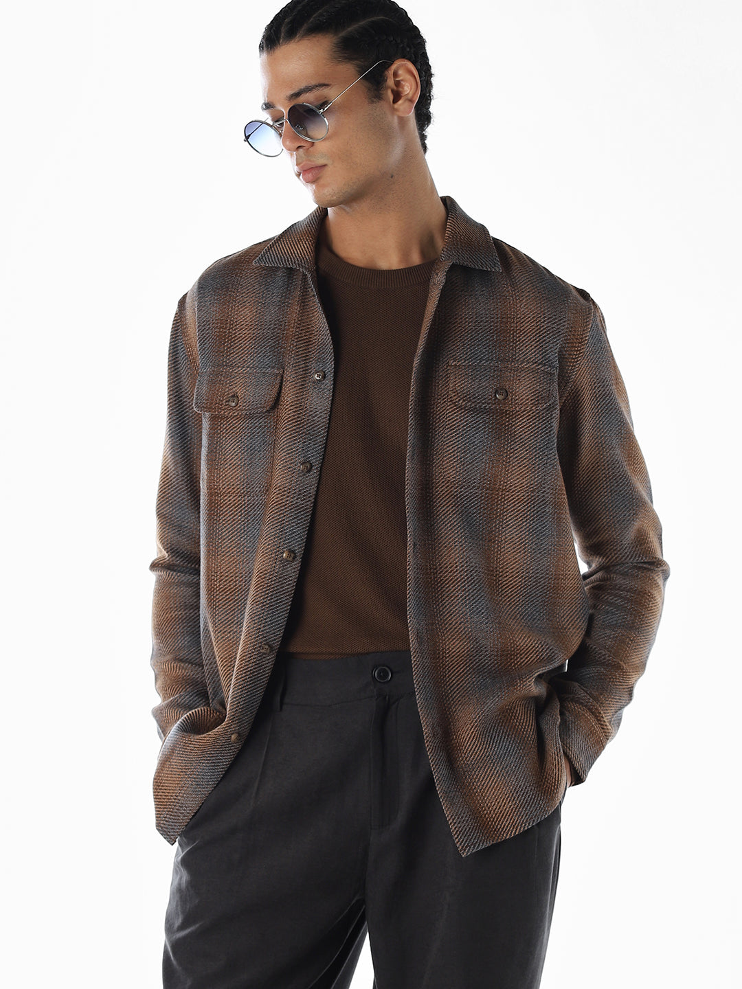 Check Full Sleeves Shirt - Dark Brown - S