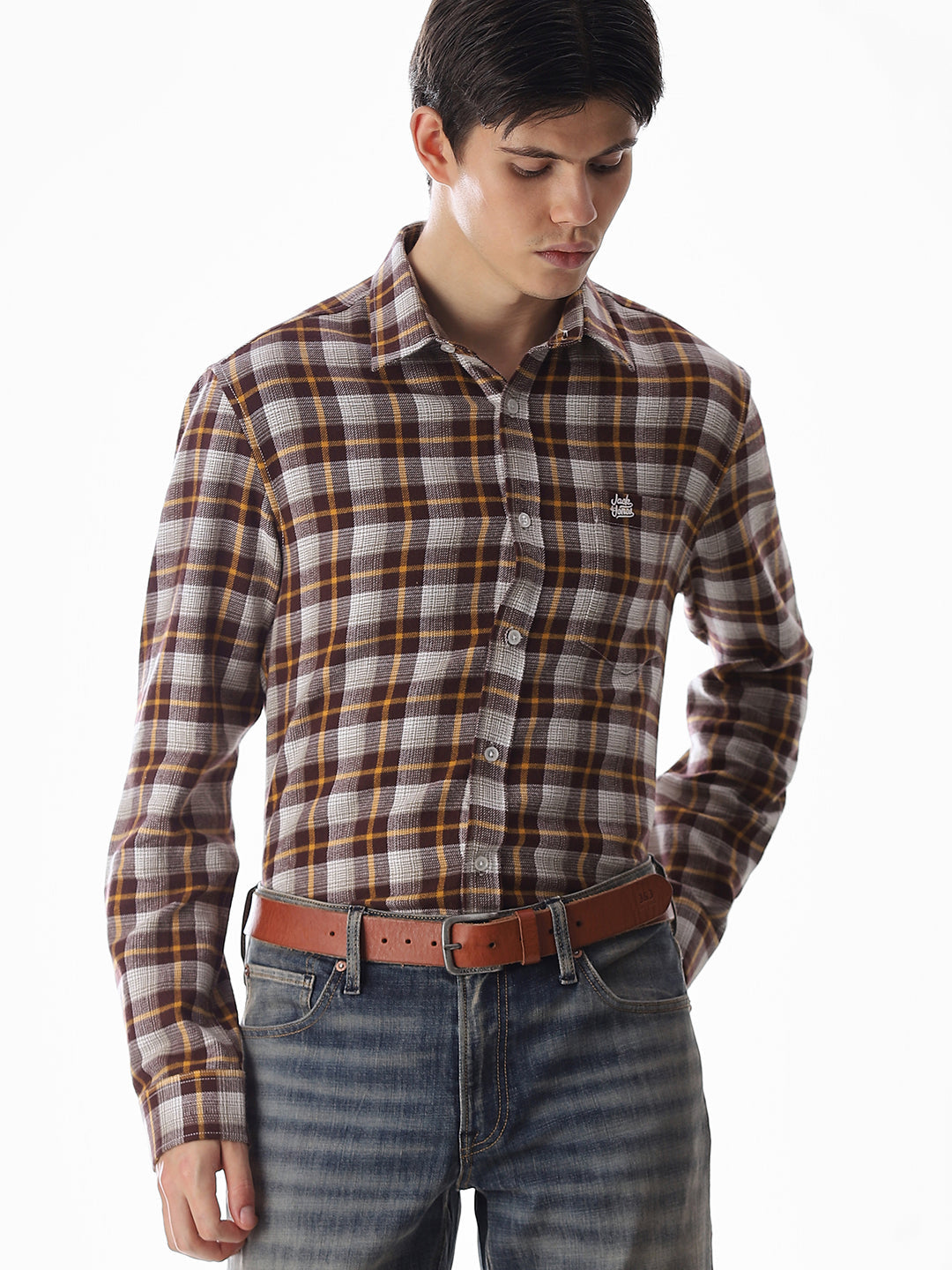 Regular Fit Check Shirt - Brown - S
