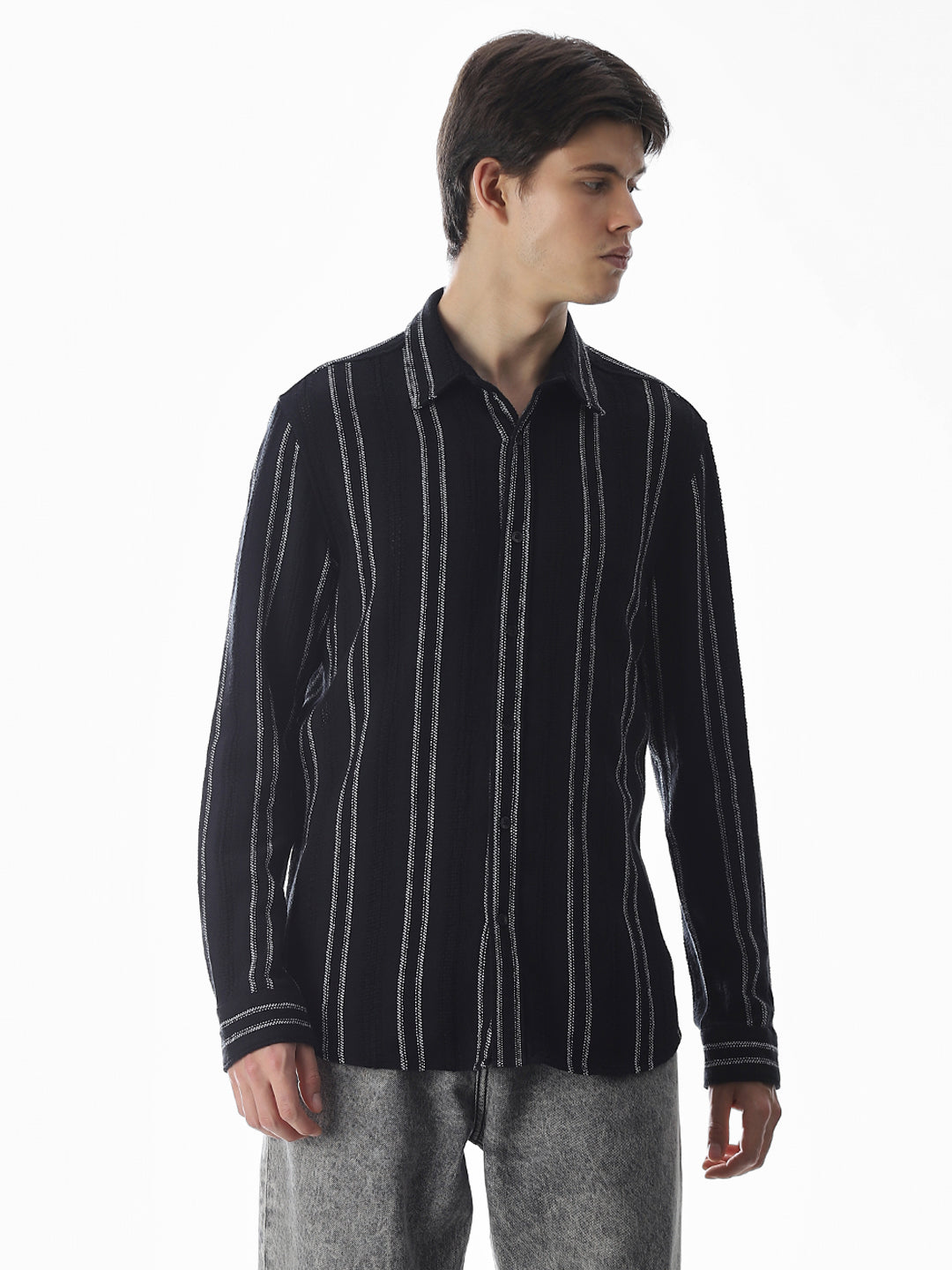 Regular Fit Striped Shirt - Black