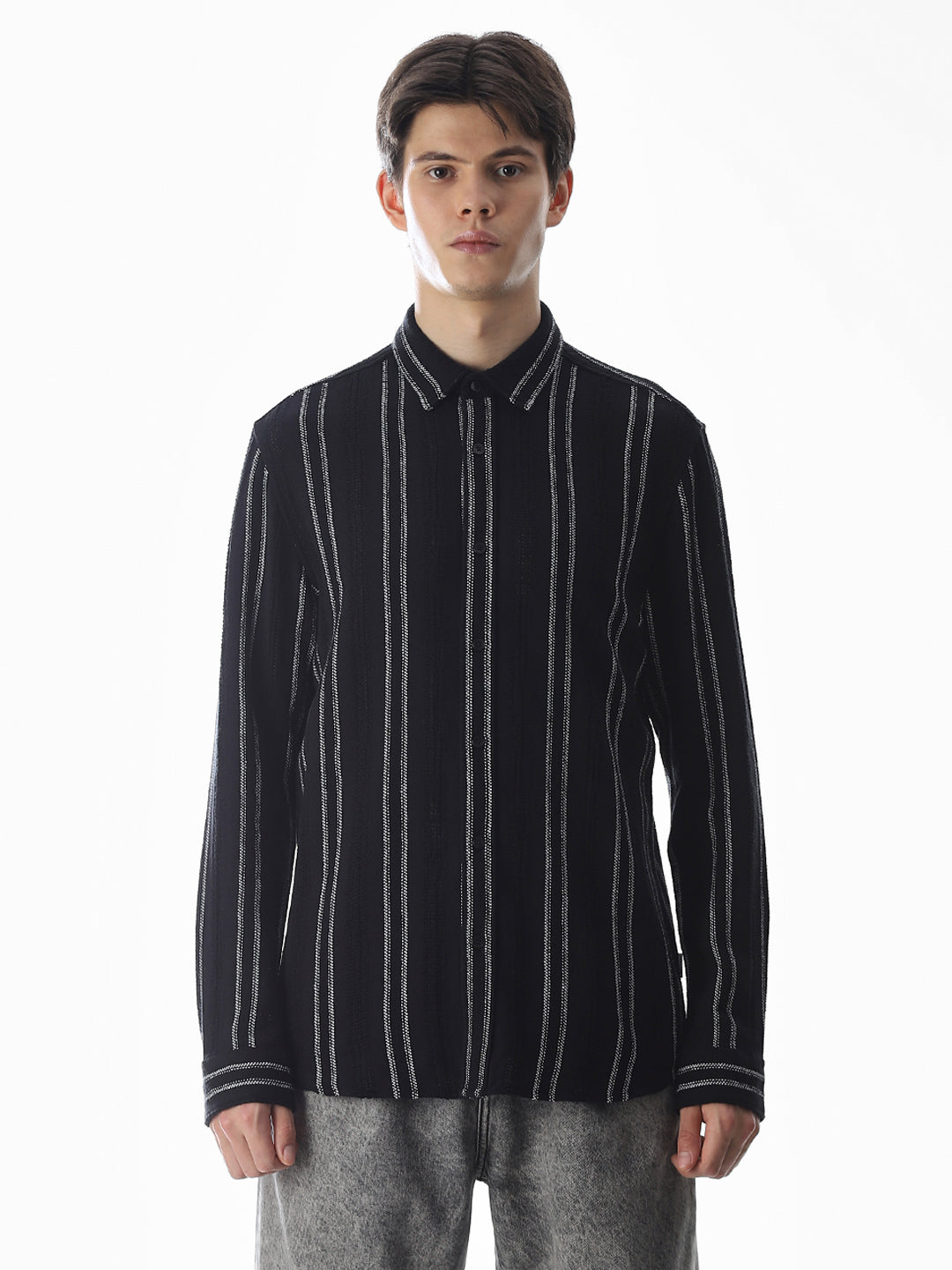 Regular Fit Striped Shirt - Black