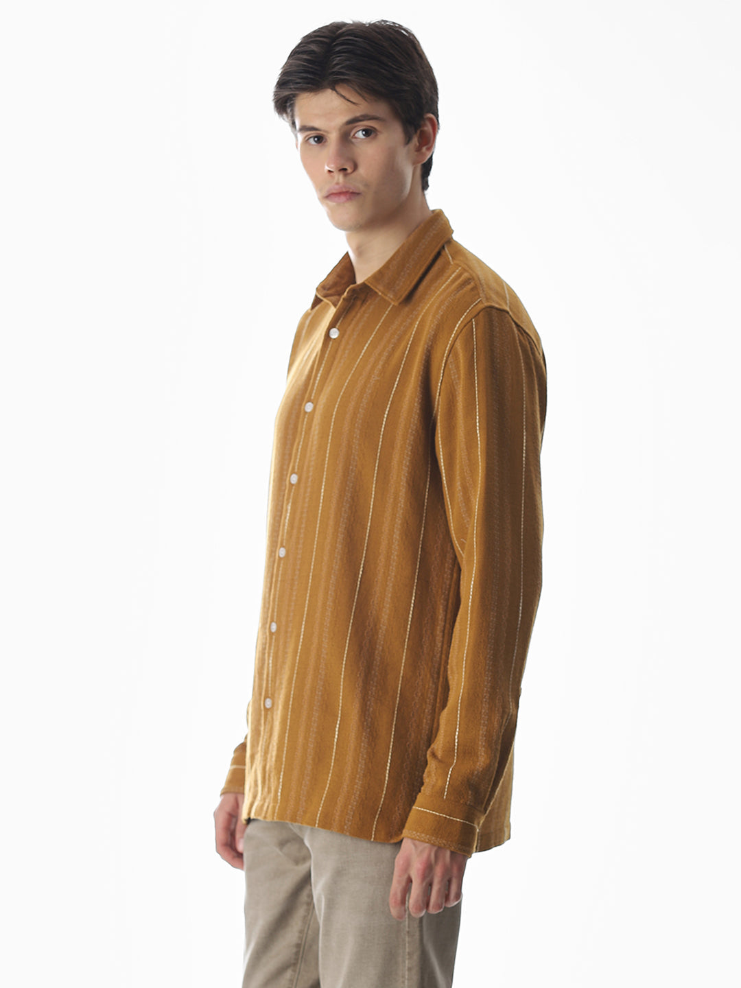 Regular Fit Striped Shirt - Golden Brown