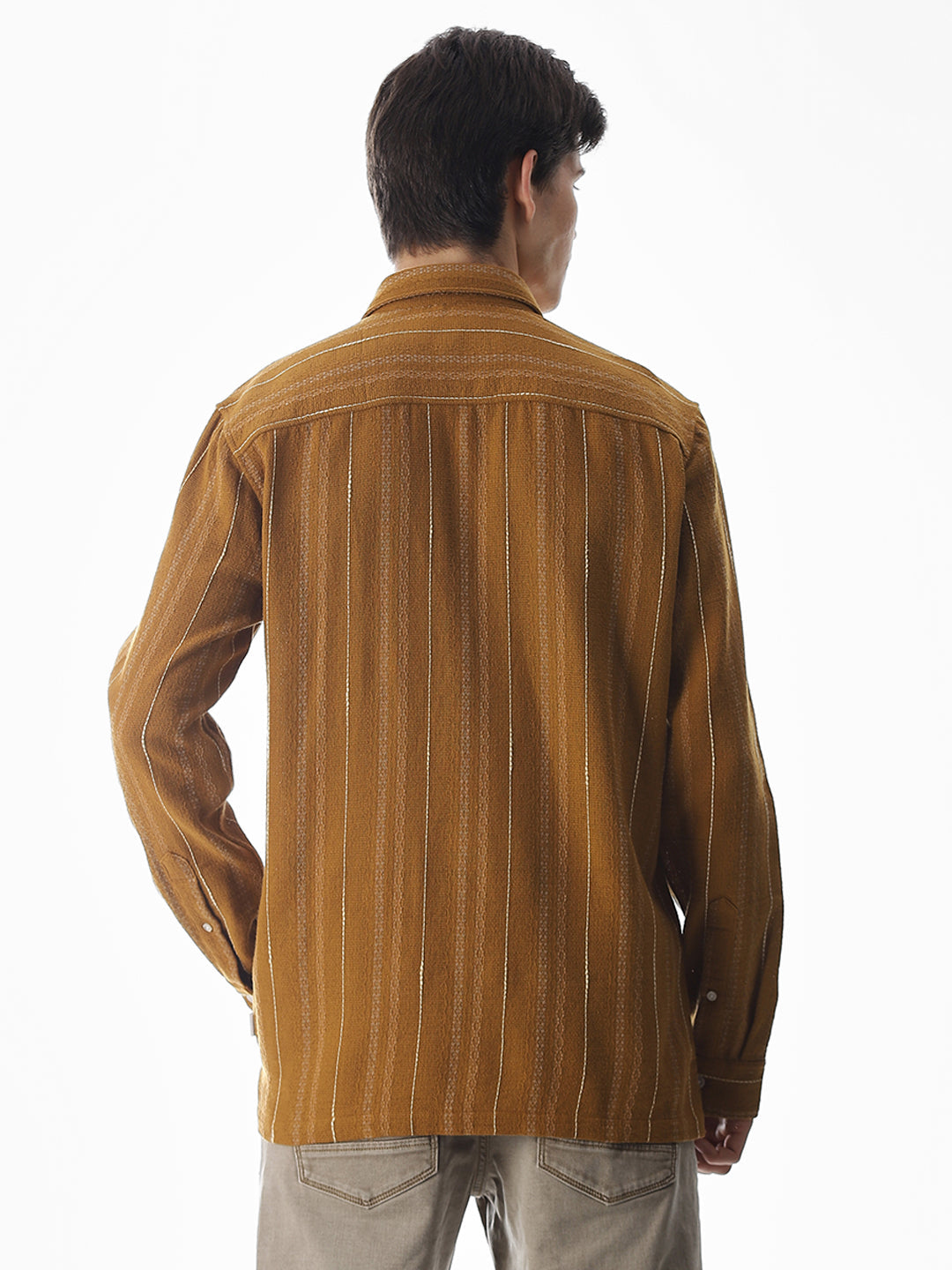 Regular Fit Striped Shirt - Golden Brown