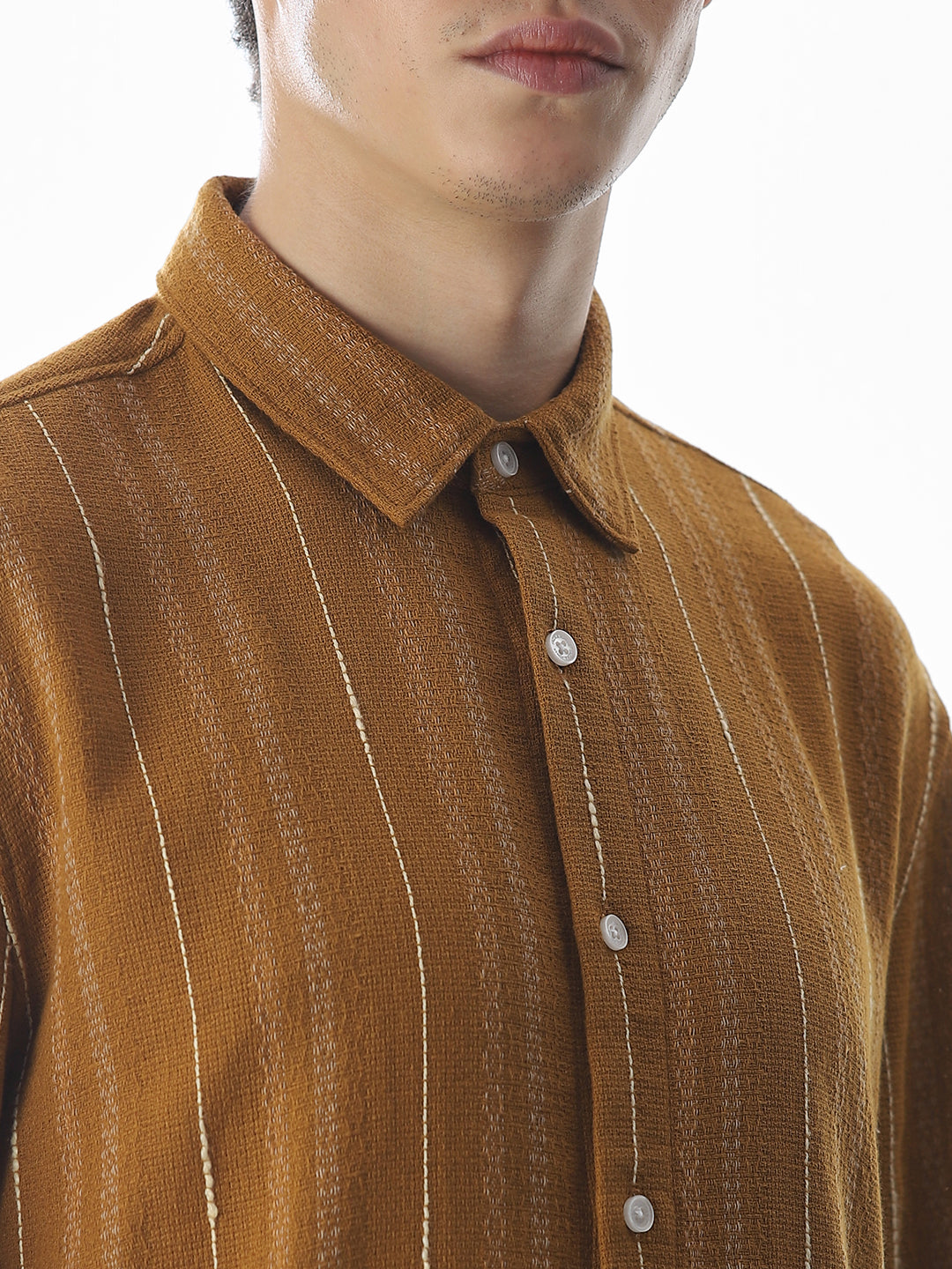 Regular Fit Striped Shirt - Golden Brown