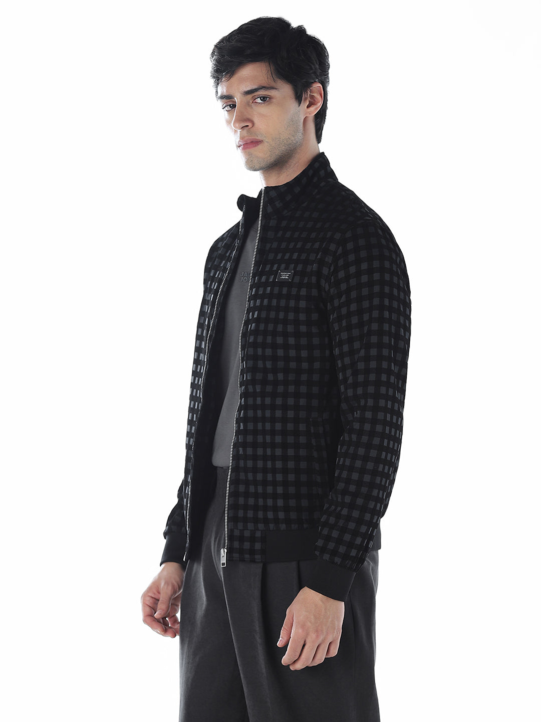 Check High Neck Casual Jacket