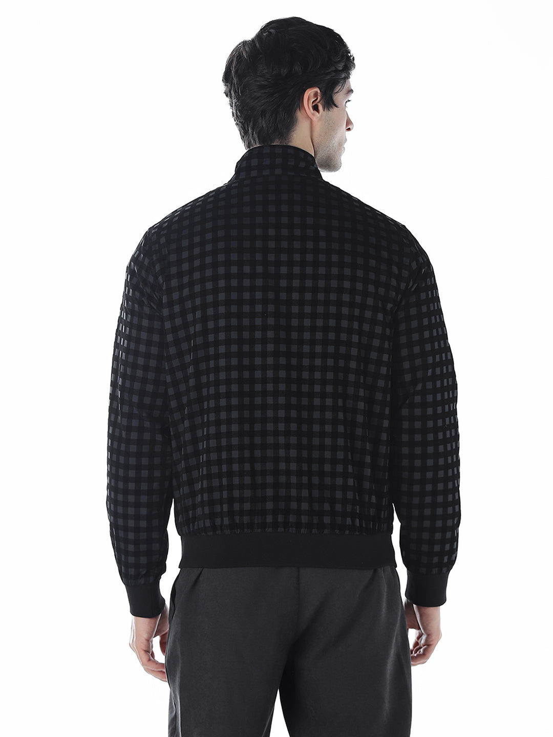 Check High Neck Casual Jacket