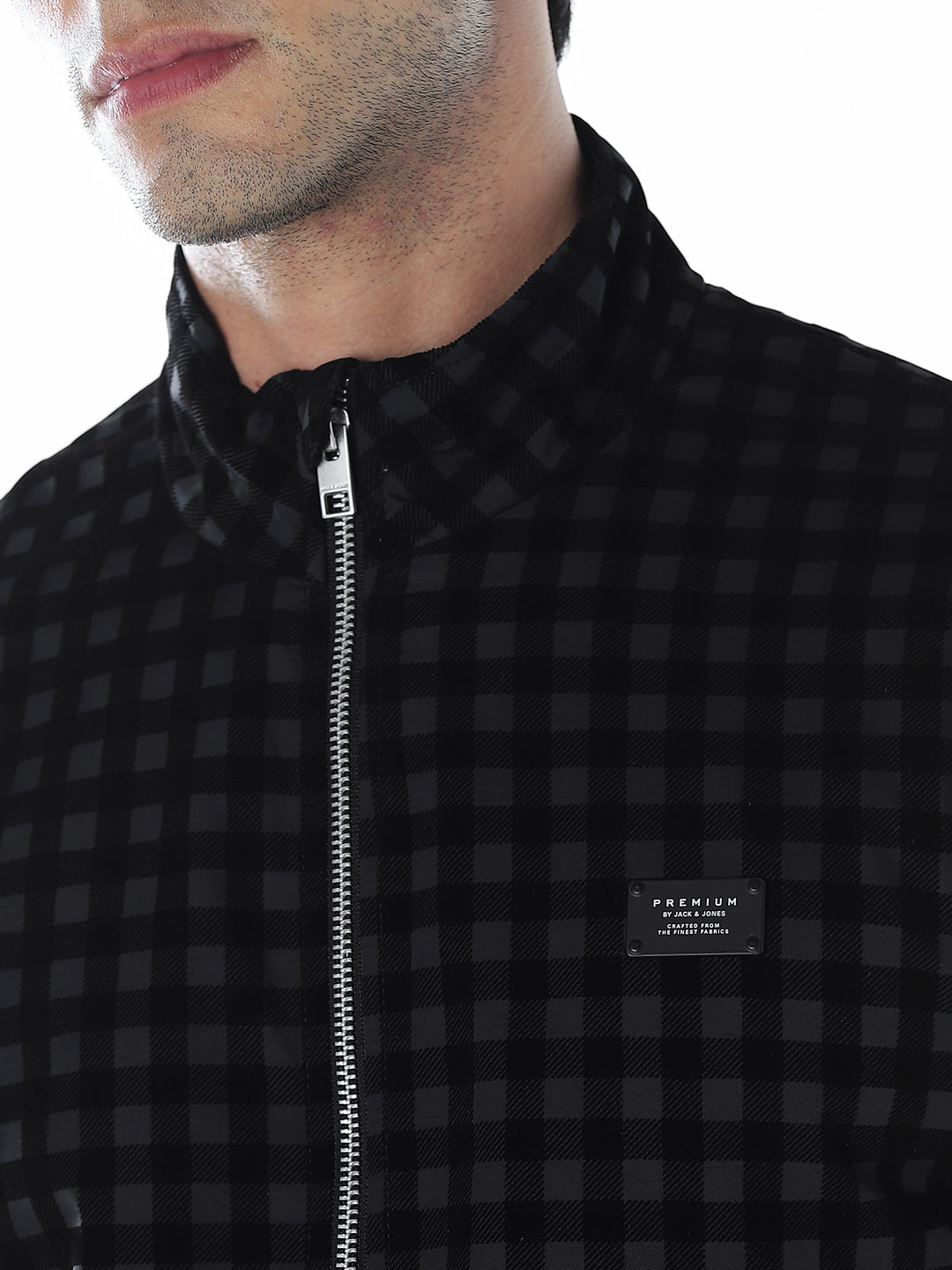 Check High Neck Casual Jacket