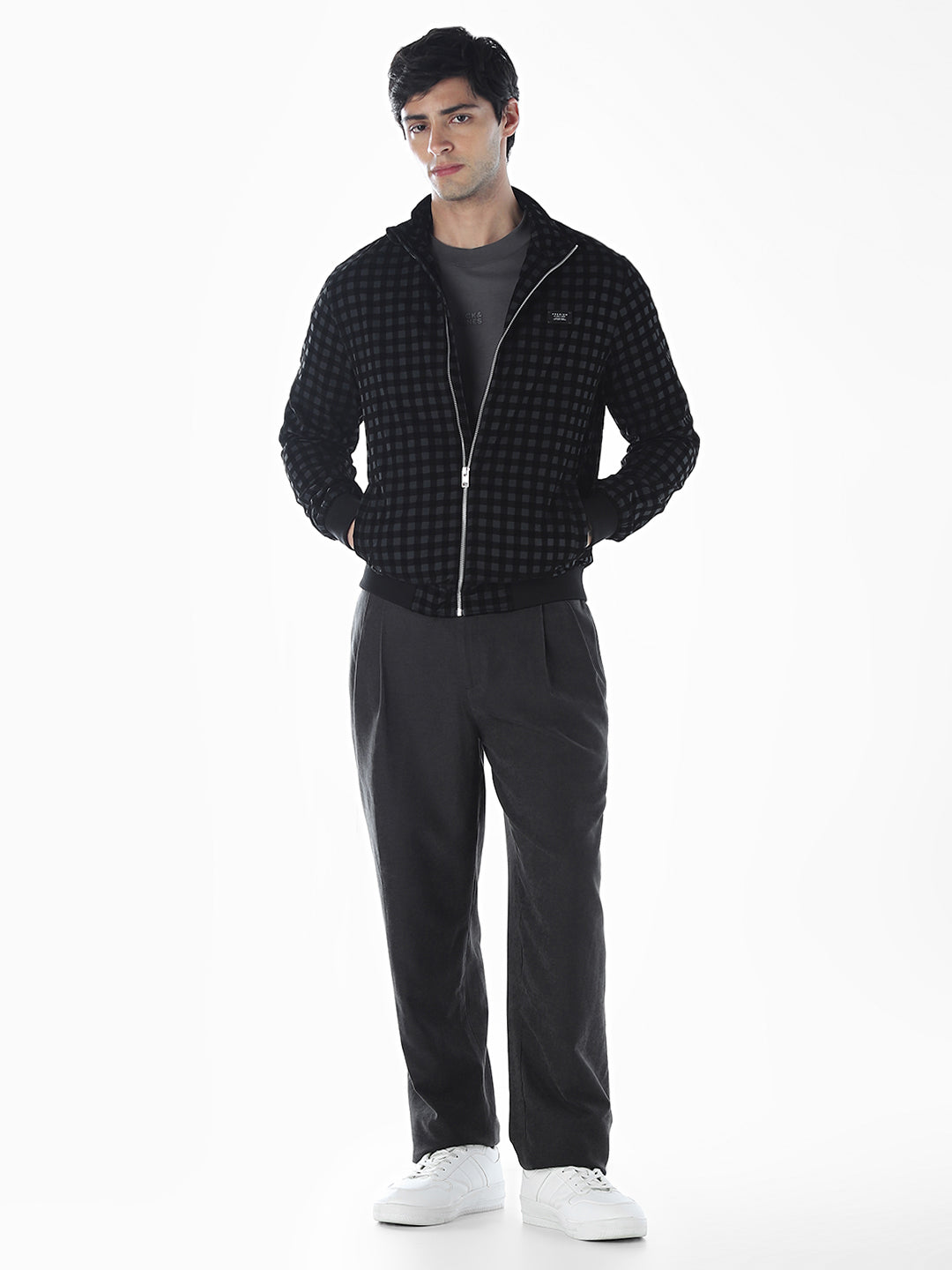 Check High Neck Casual Jacket