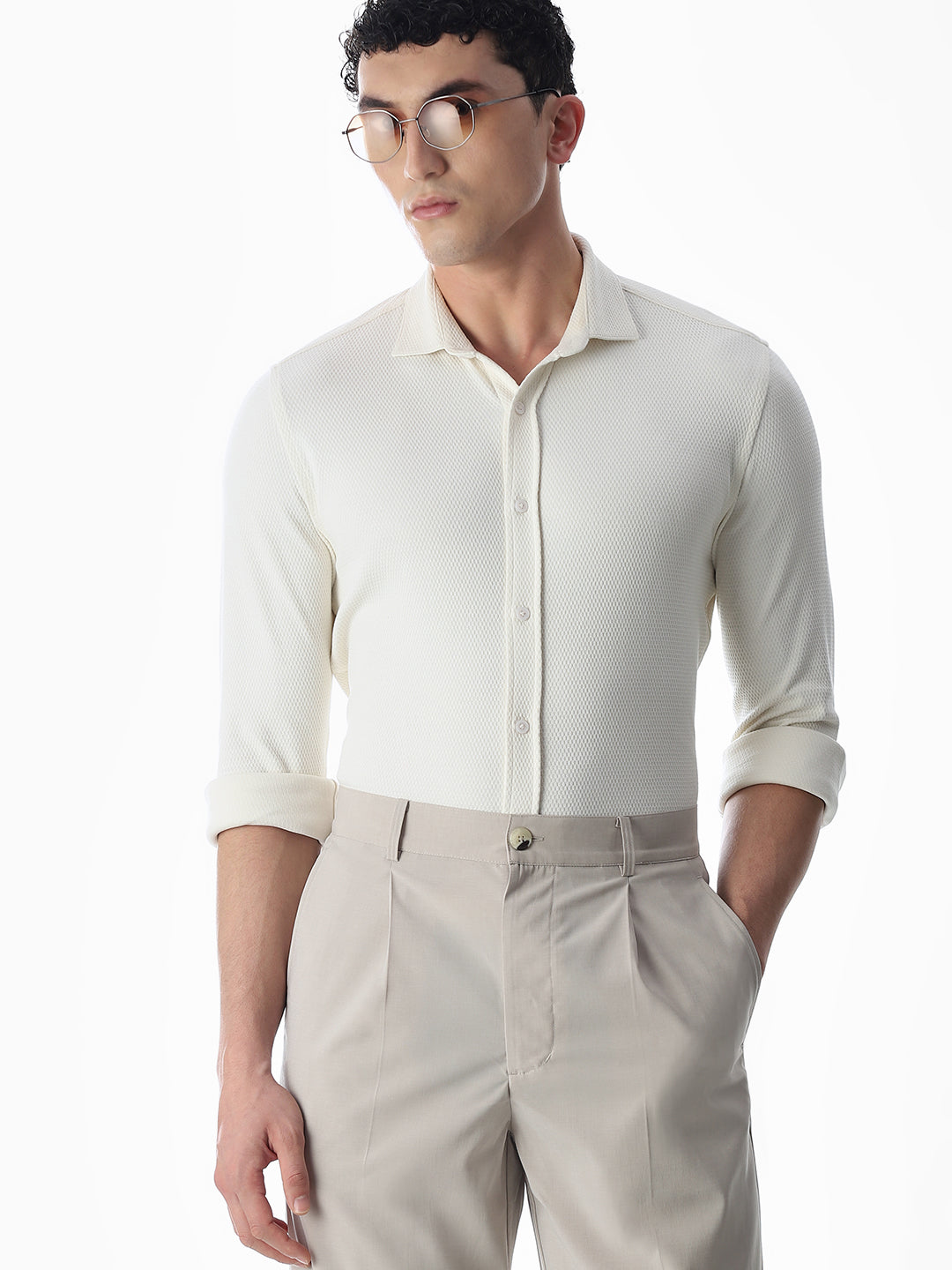 Stretch Slim Fit Off-White Shirt - XXL