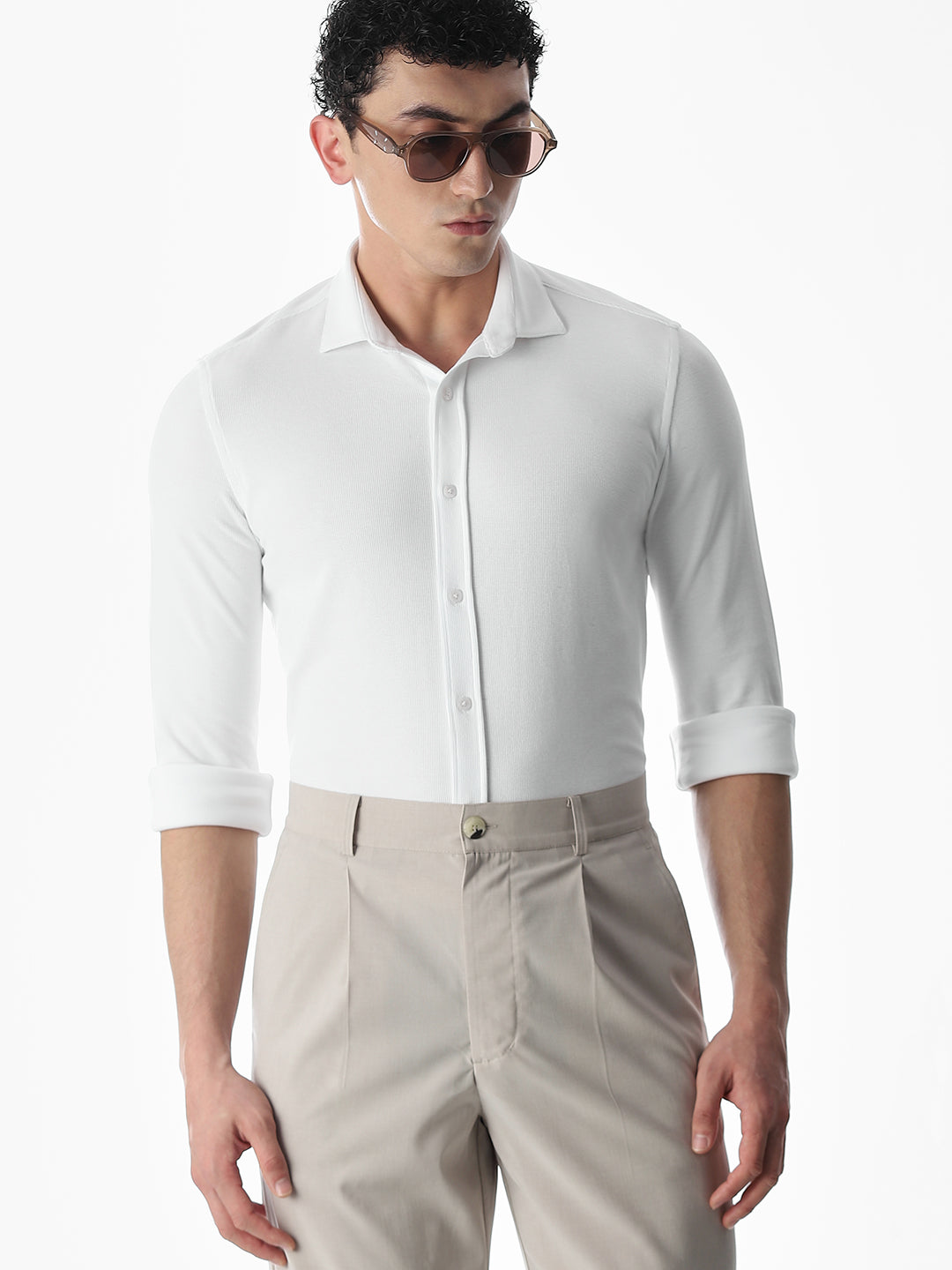 Stretch Slim Fit White Shirt - M
