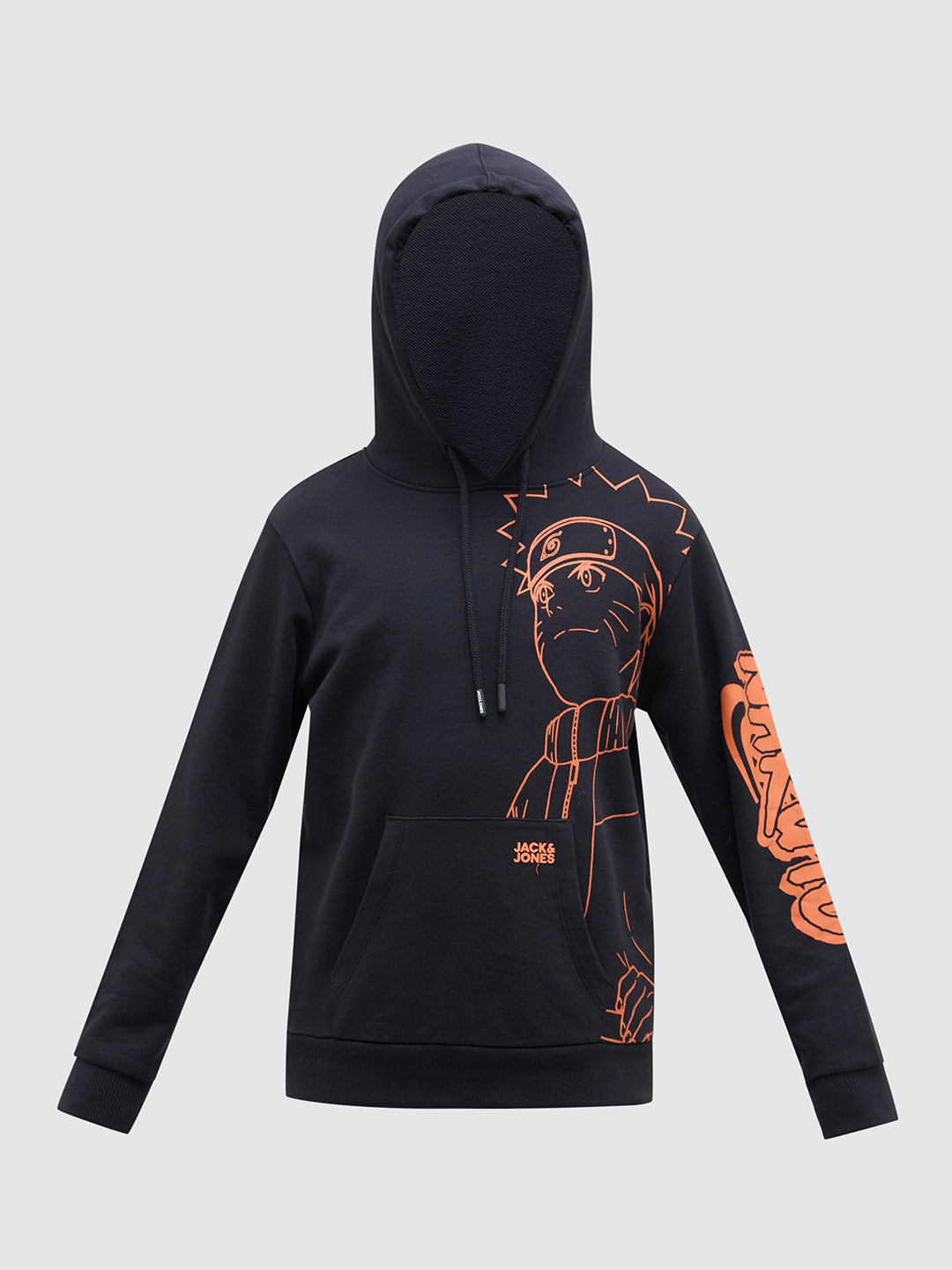 Boys Cotton Black Hooded Sweatshirt With Naruto Placement Print