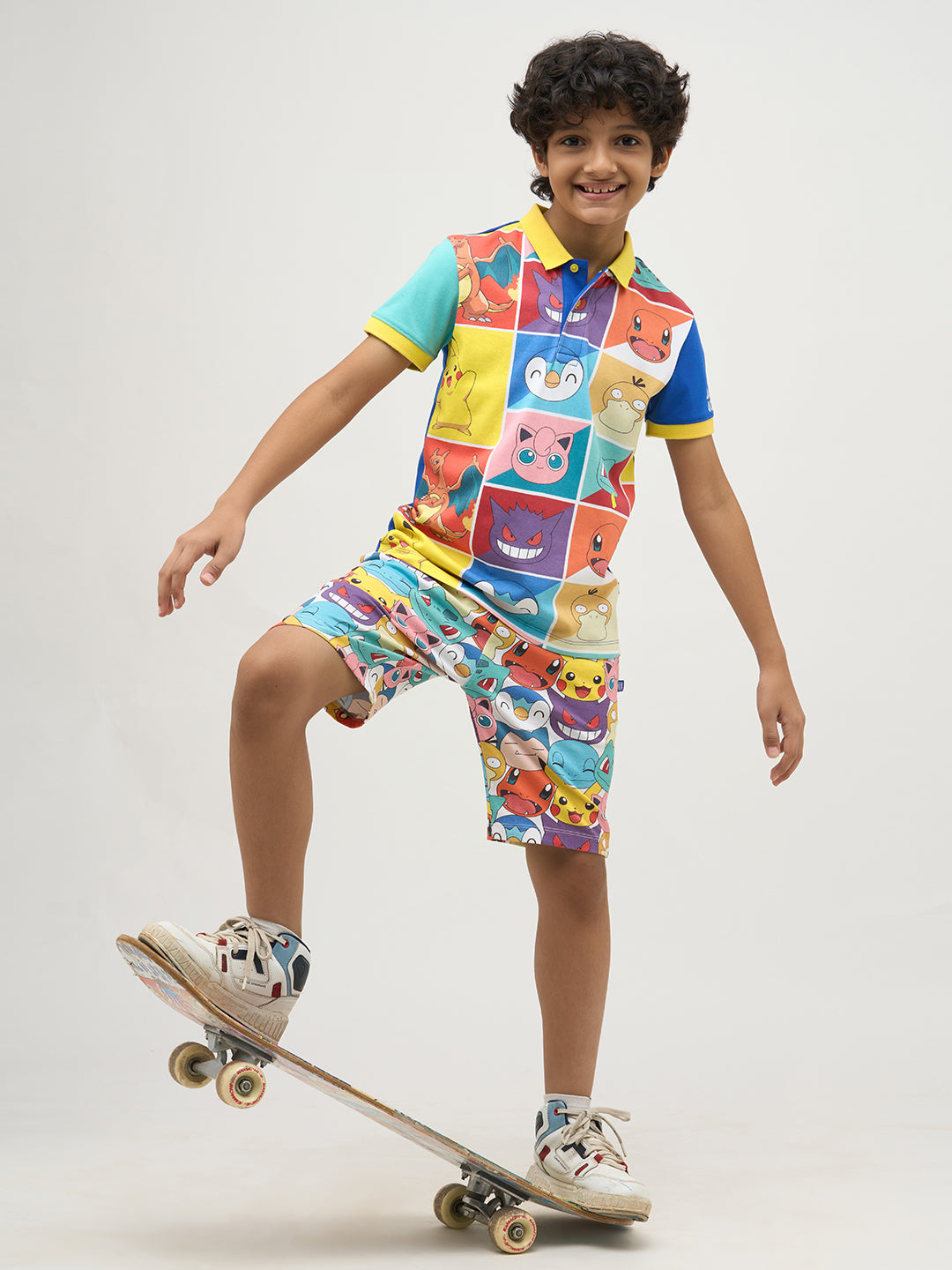 Boys Multi-Pokemon Faces Print Shorts - 3/4Y