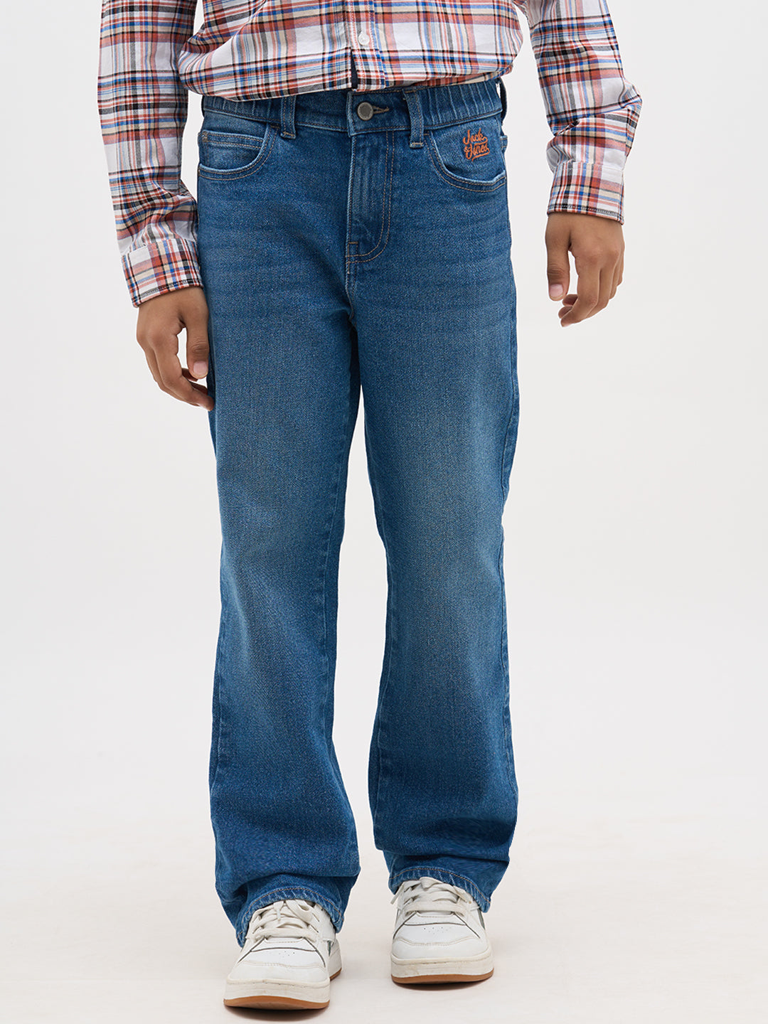 Blue Washed Cotton Regular Fit Jeans