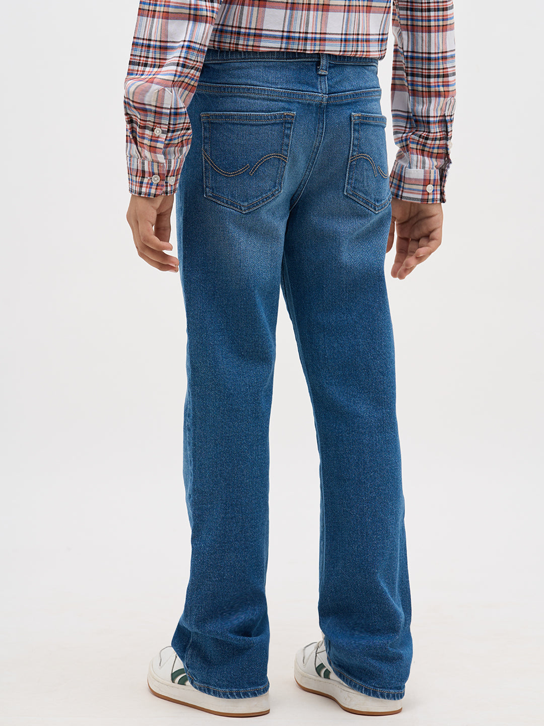 Blue Washed Cotton Regular Fit Jeans