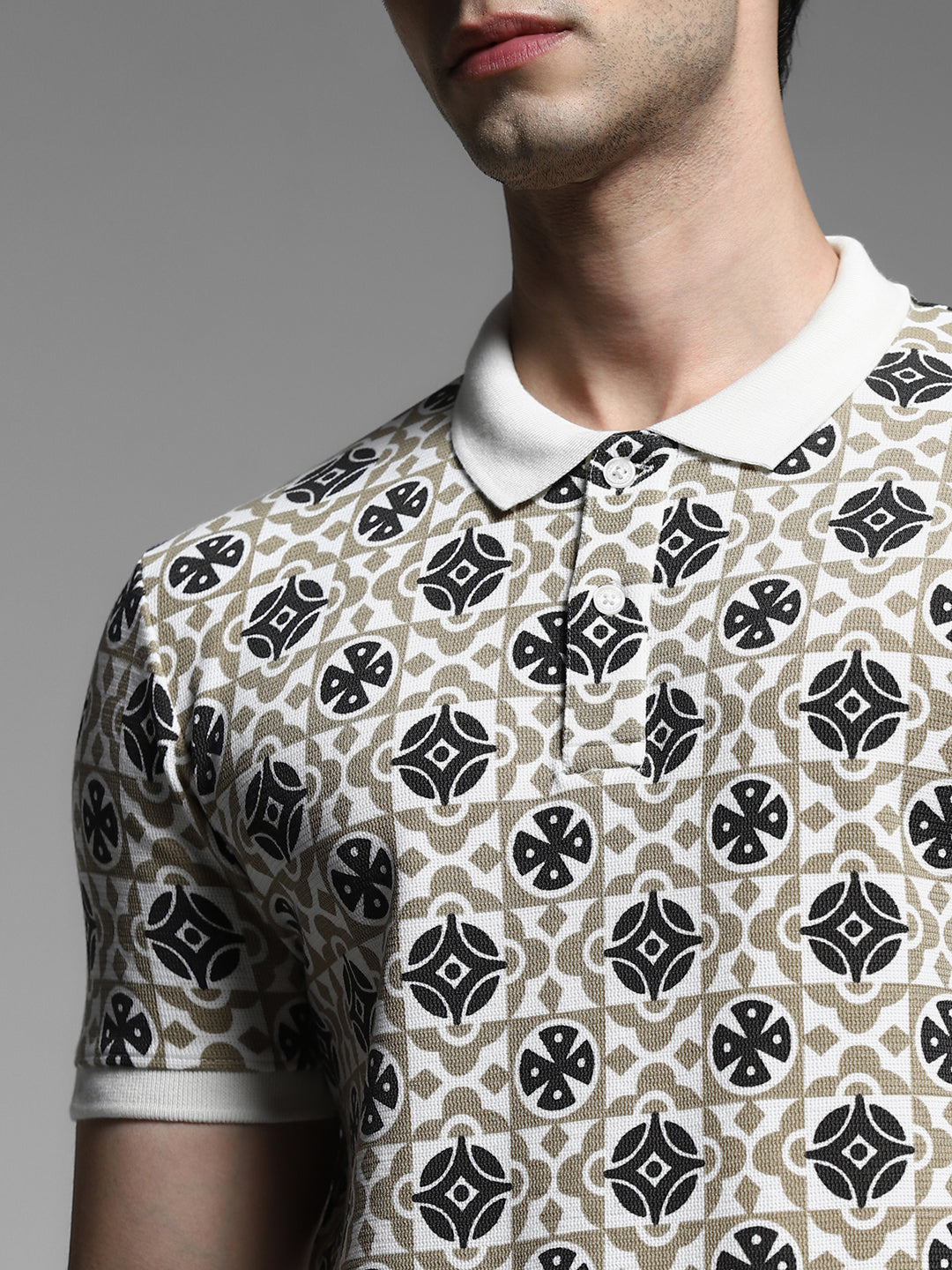 Brown Printed Cotton Polo