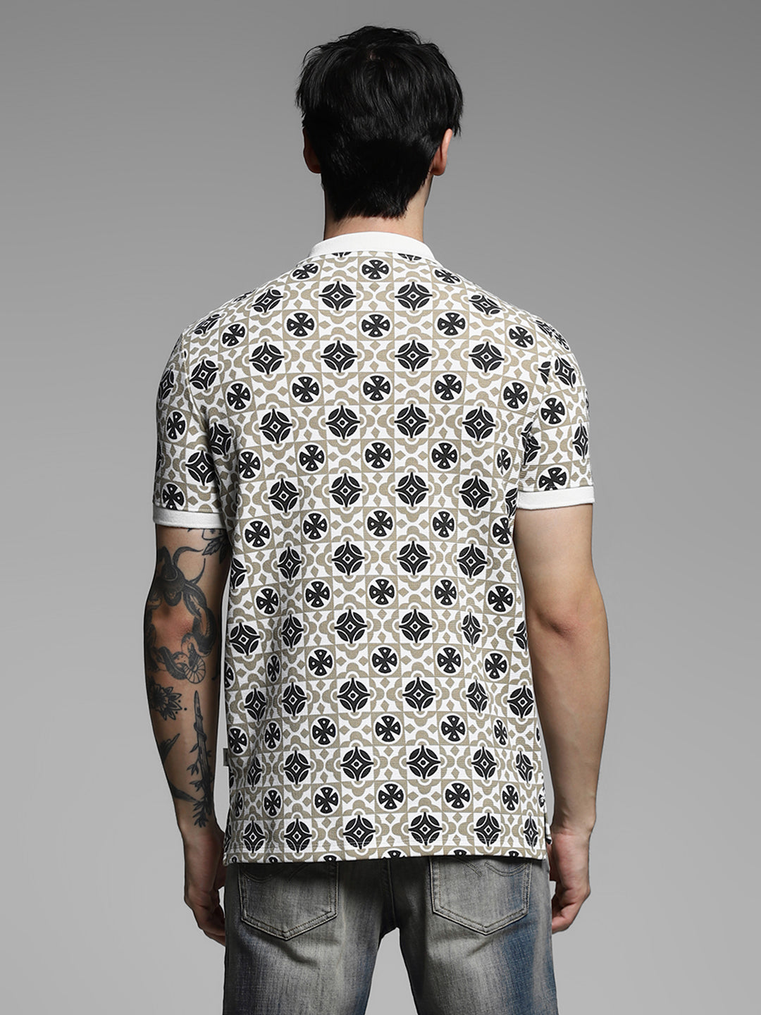 Brown Printed Cotton Polo