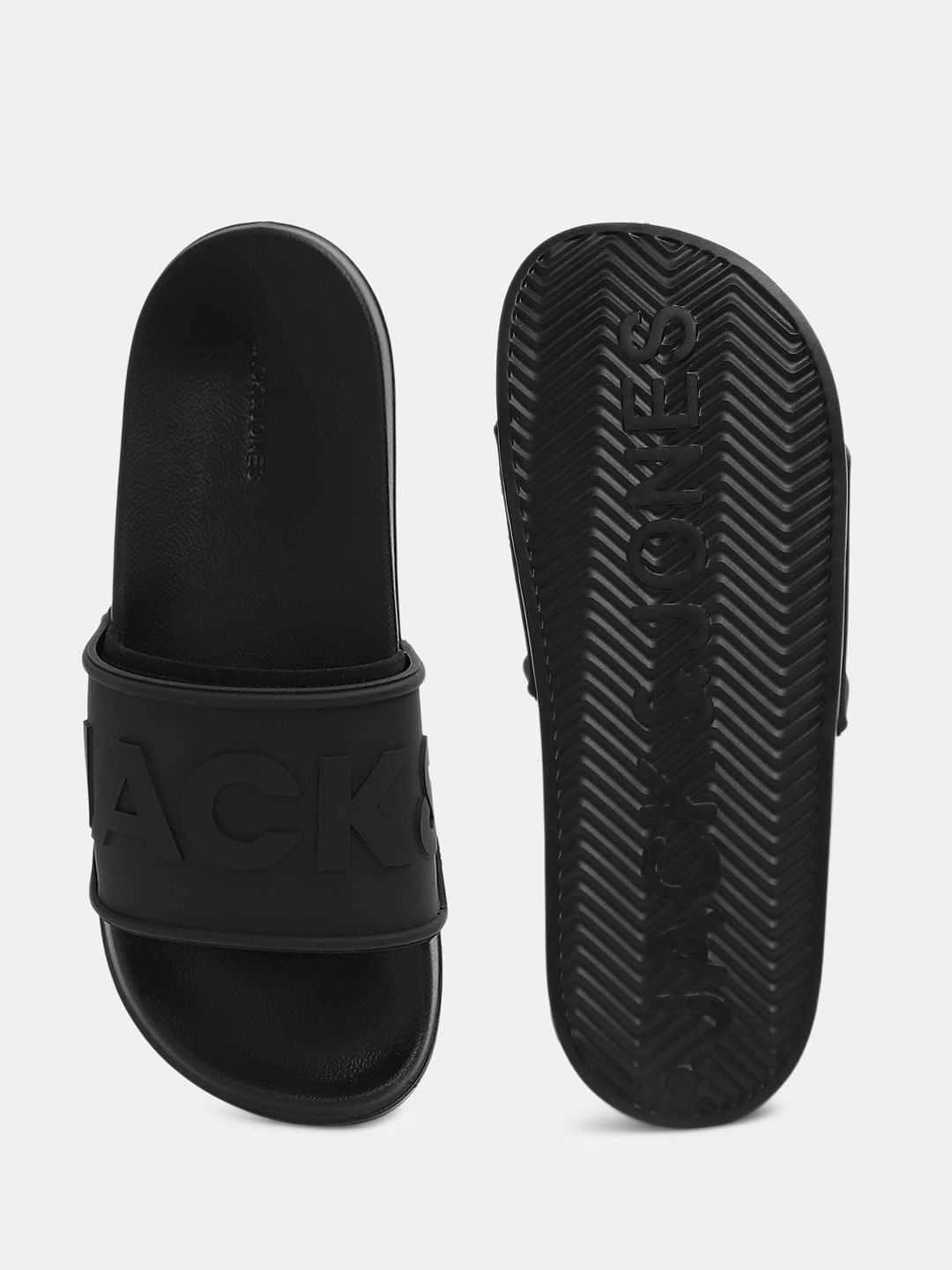 Black Embossed Logo Pool Sliders