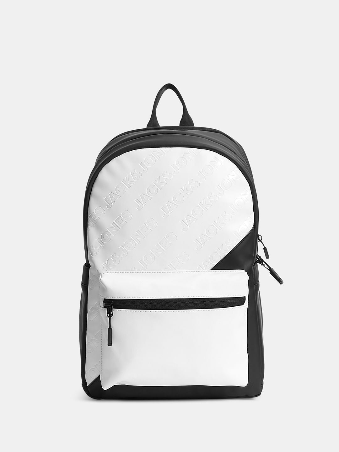 White Logo Print Colourblocked Backpack - Free Size