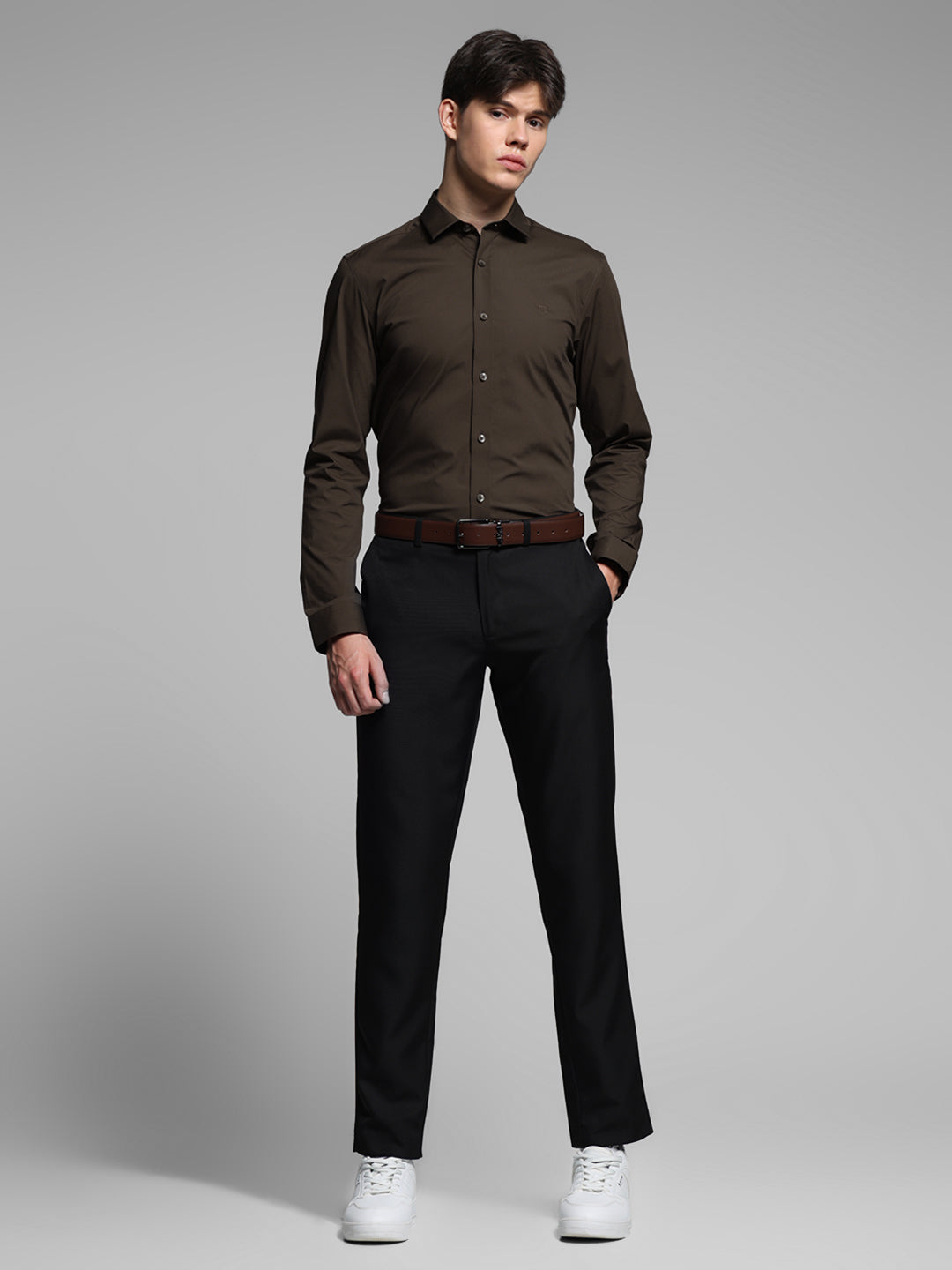 Dark Brown Slim Fit Formal Shirt