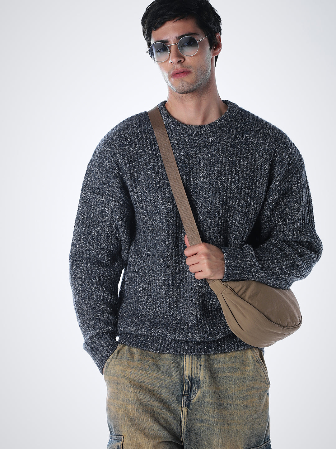 Grey Melange Relaxed Fit Knit