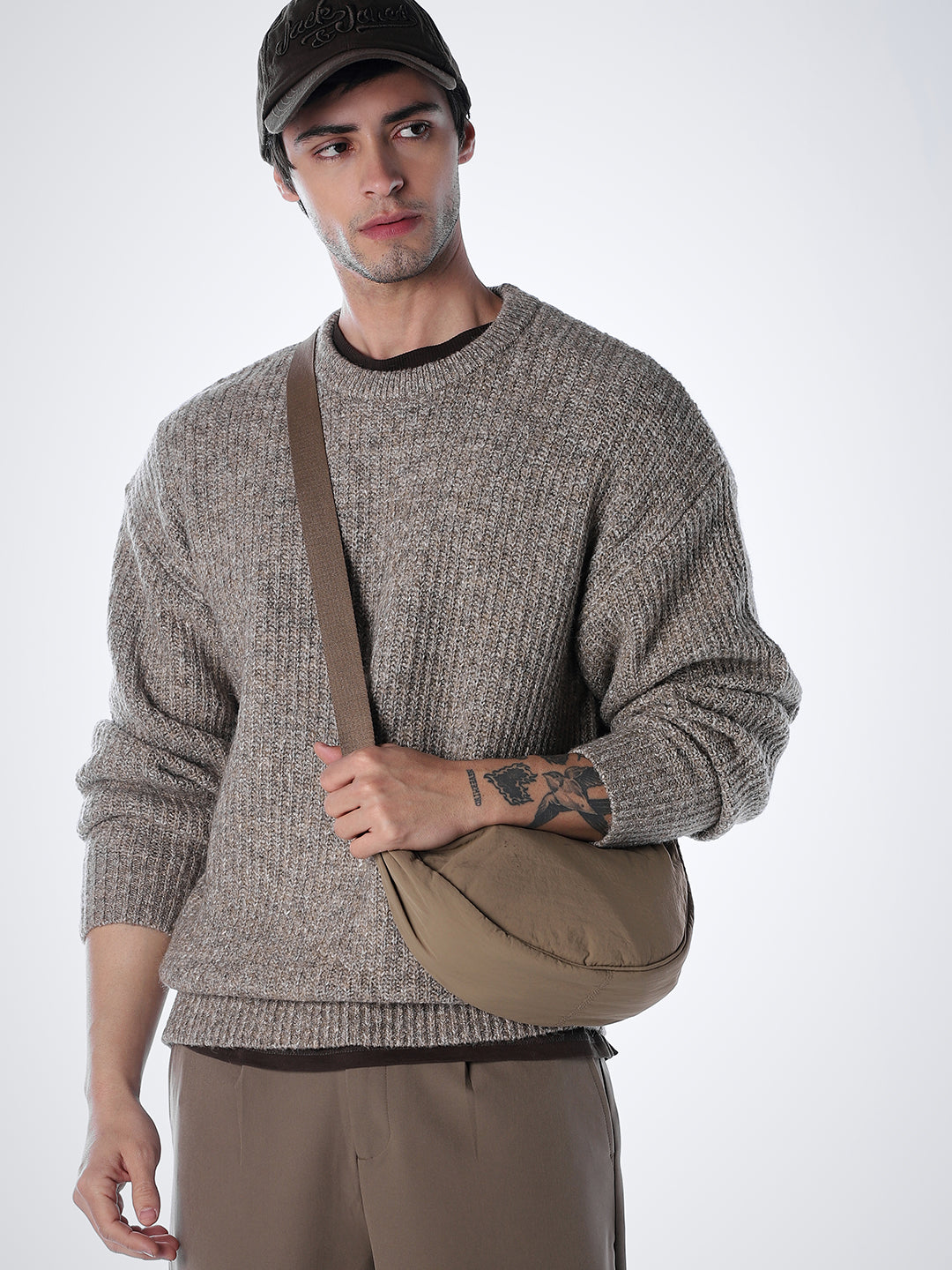 Beige Melange Relaxed Fit Knit - S