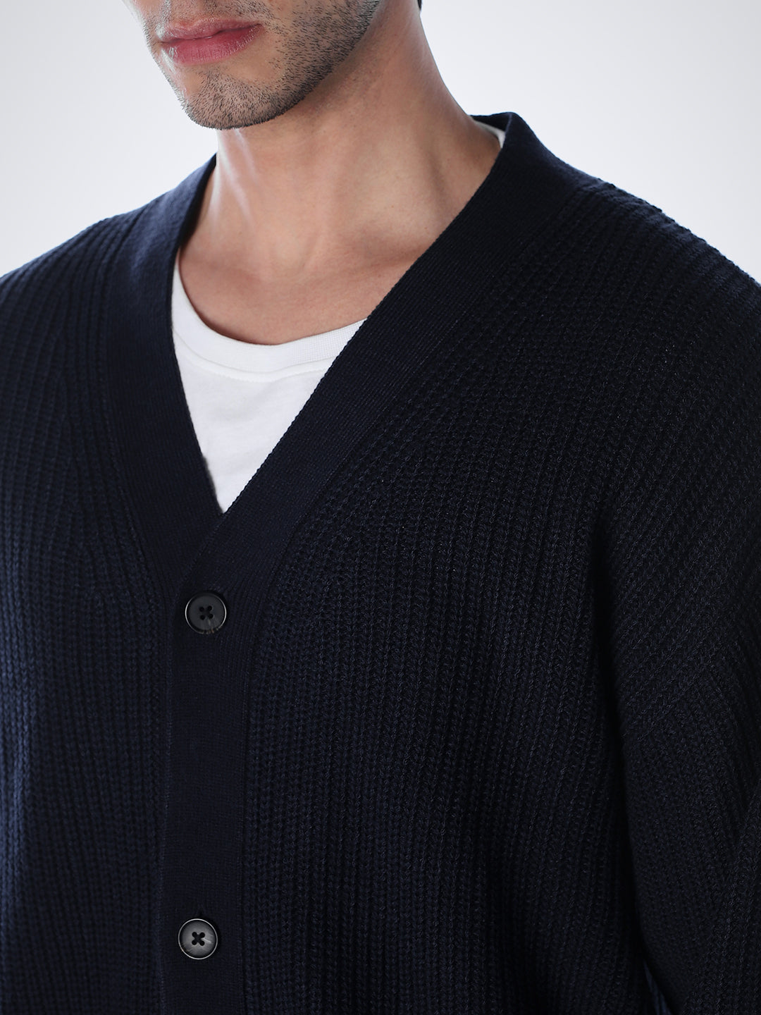 V-Neck Buttoned Cardigan - Dark Blue