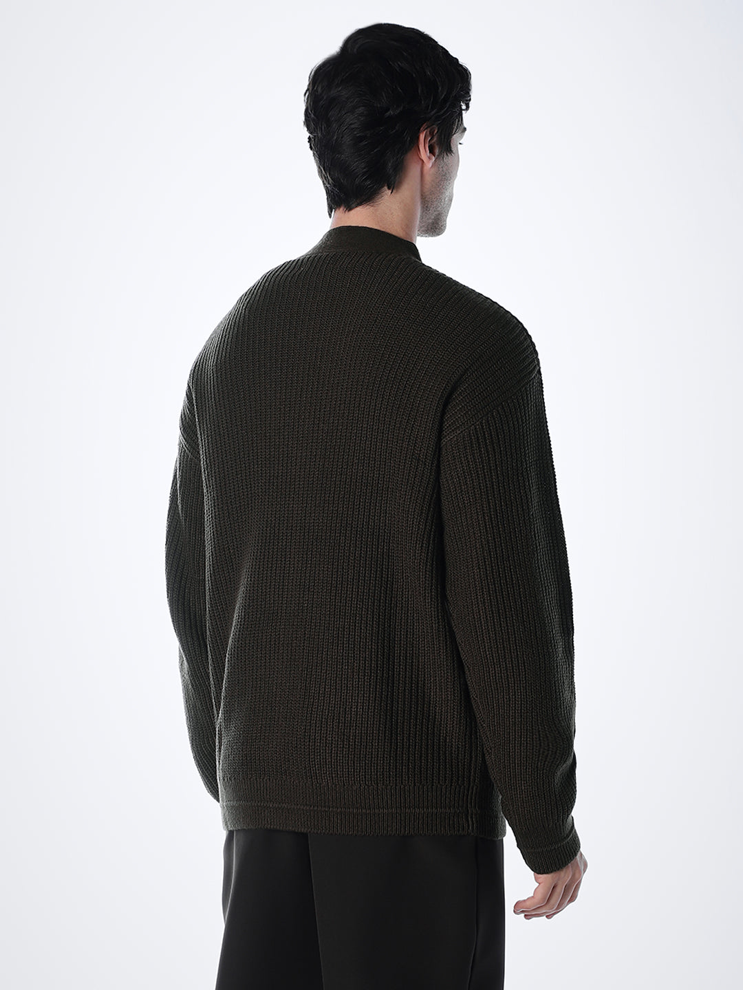 V-Neck Buttoned Cardigan - Dark Brown