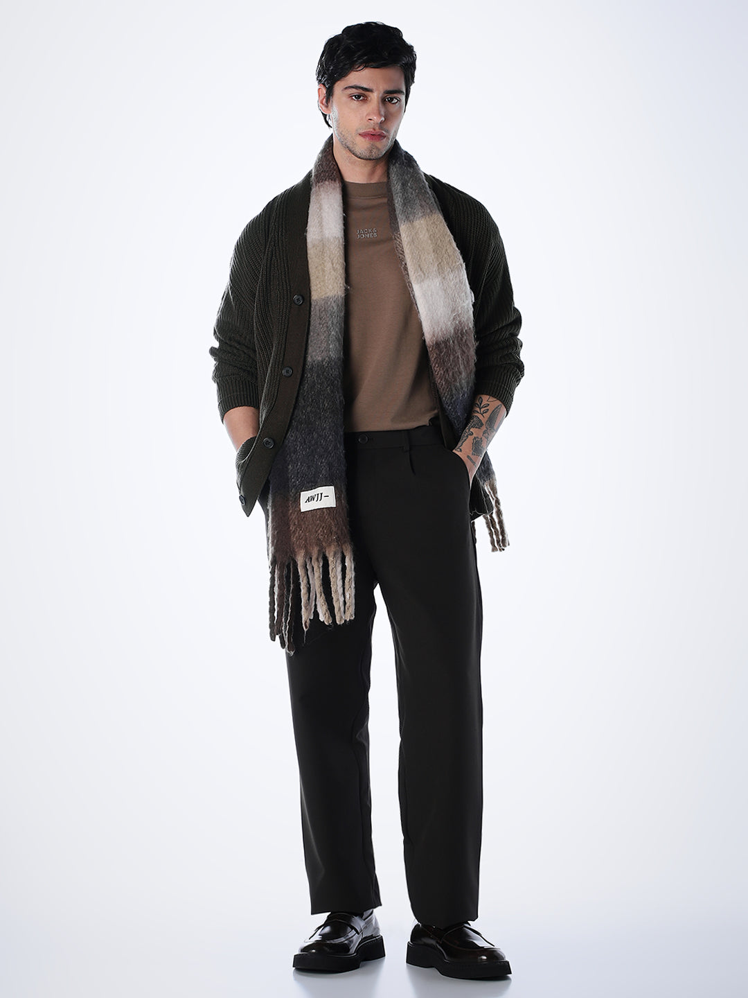 V-Neck Buttoned Cardigan - Dark Brown