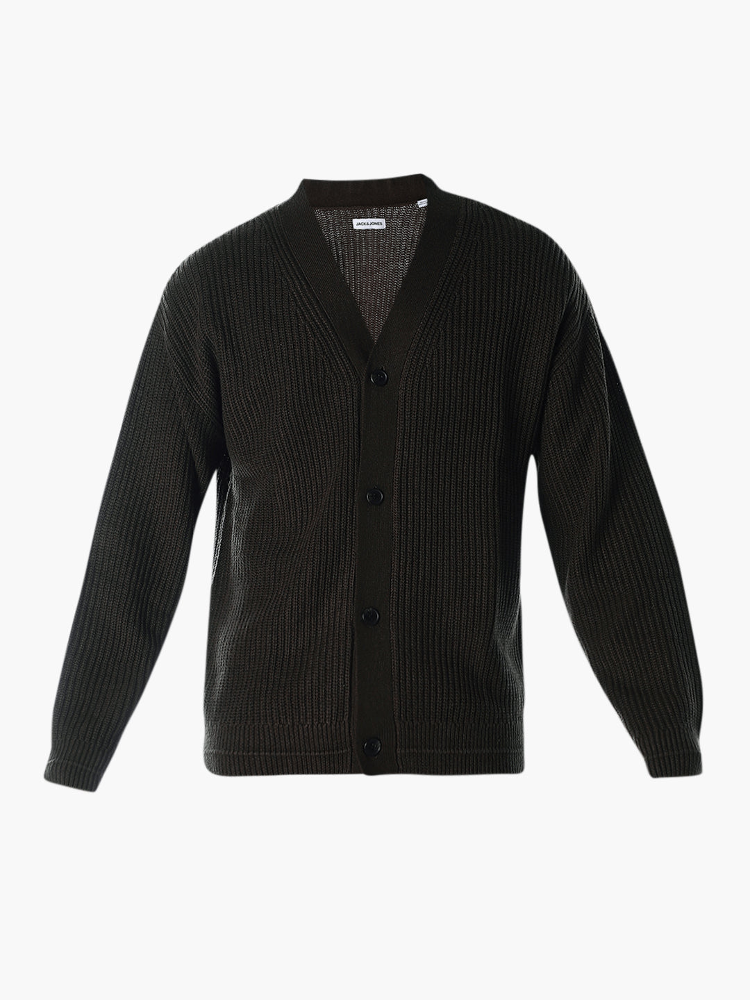 V-Neck Buttoned Cardigan - Dark Brown