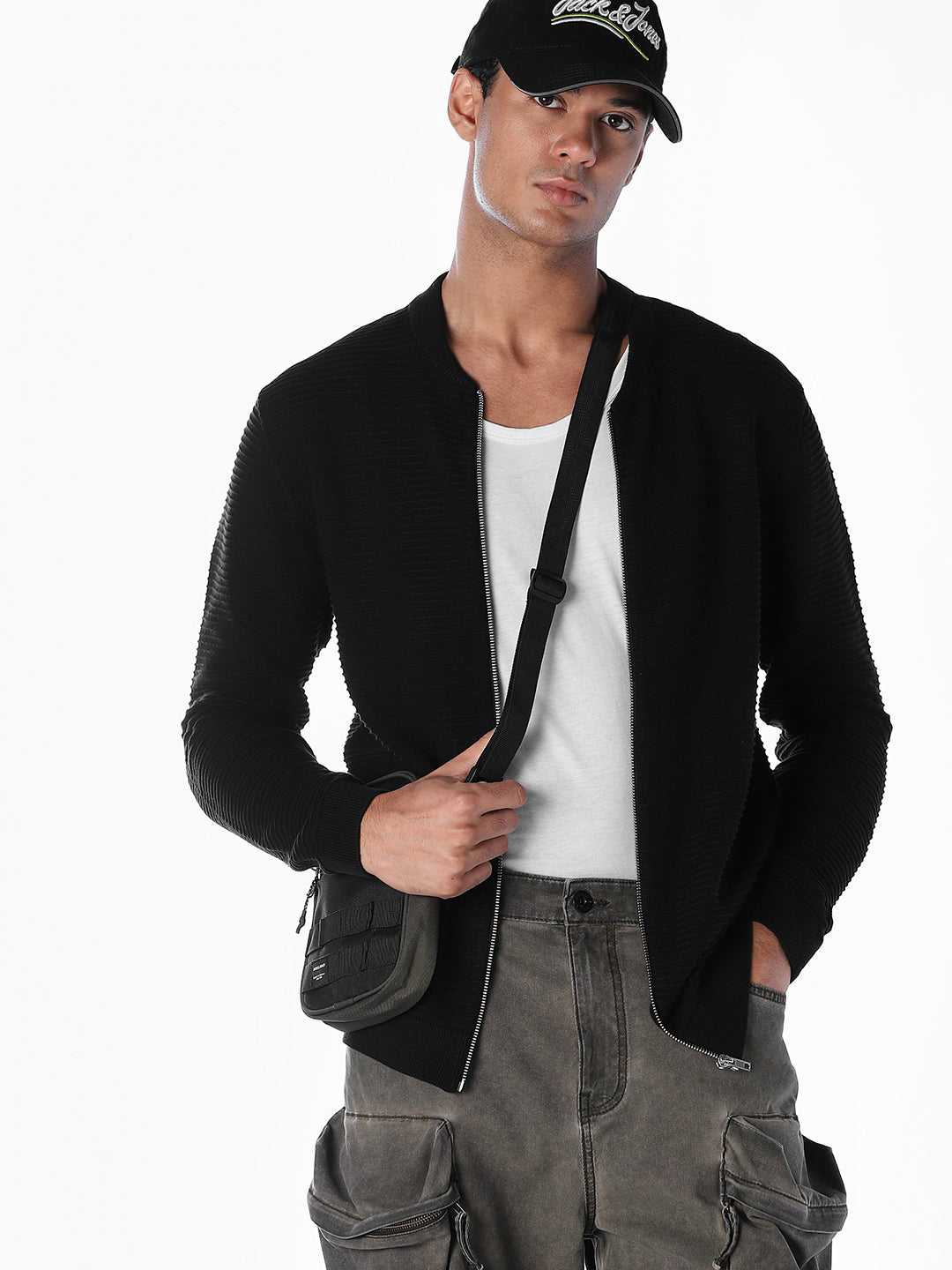 Black Zip-Up Cardigan - S
