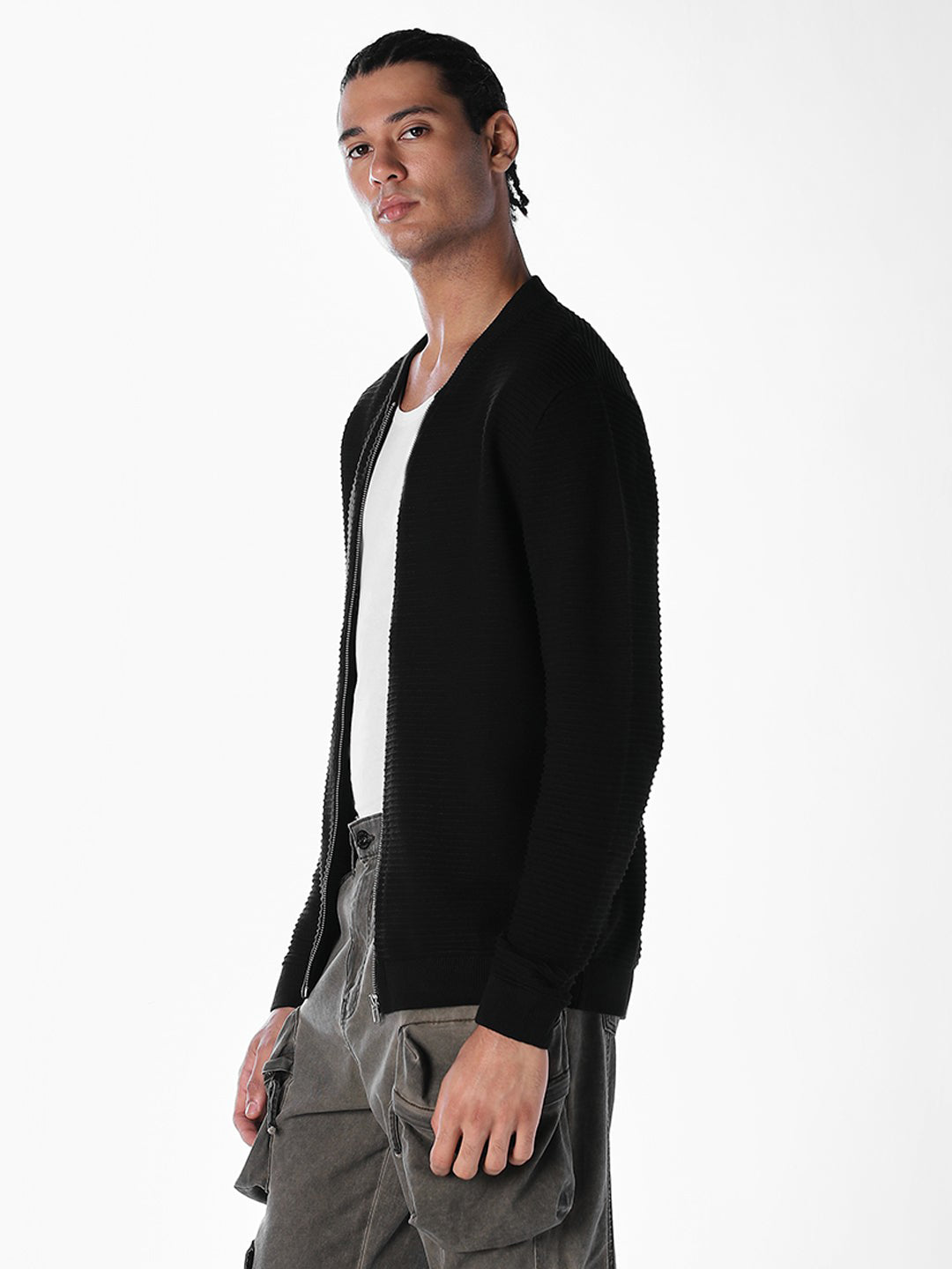 【archive】90s BLACK Knit full-zip Parker Black Zip-Up Cardigan