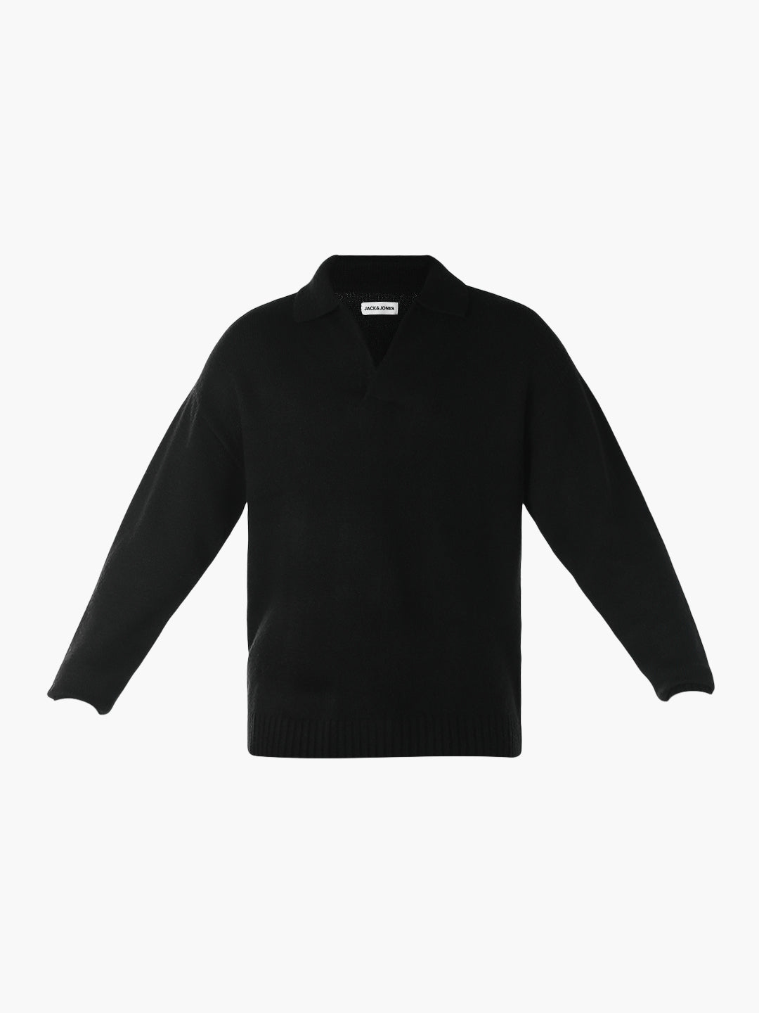 Split Neck Knit Oversized Polo - Black