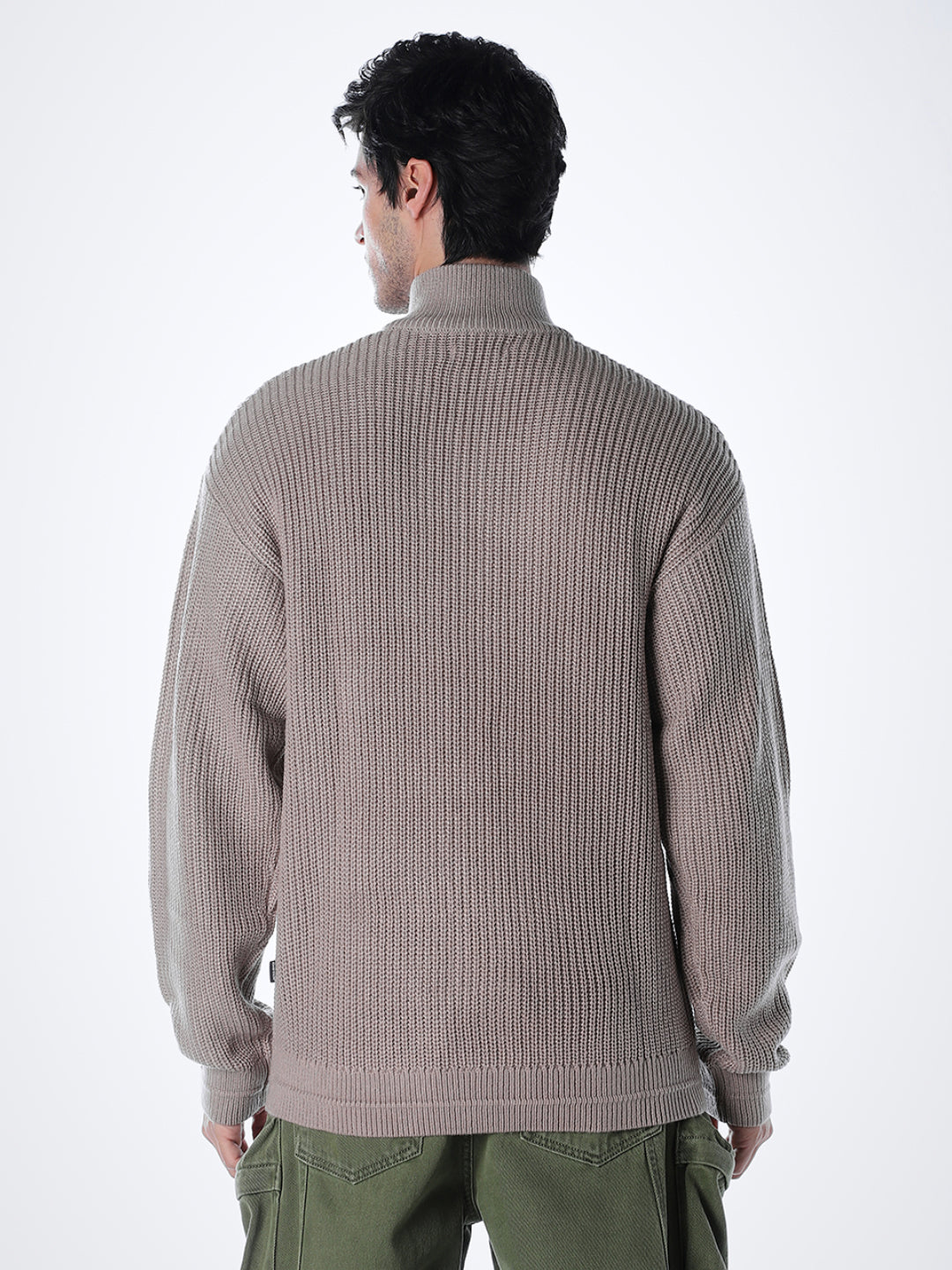 Half-Zip High Neck Pullover - Beige