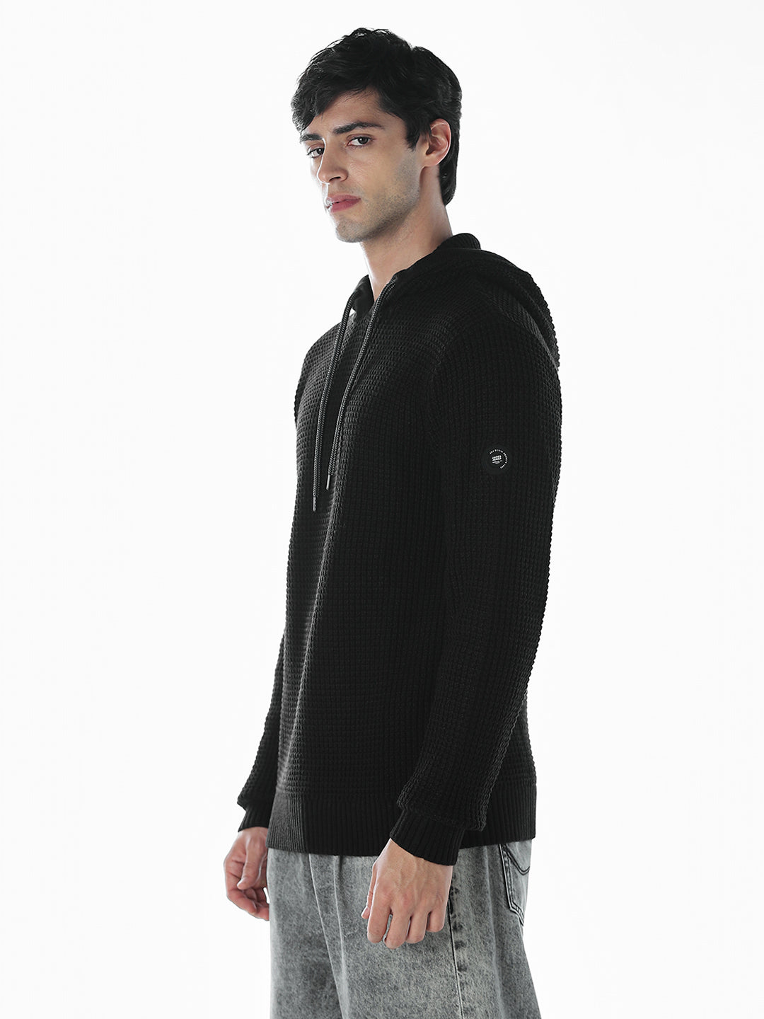 Black Knitted Hoodie