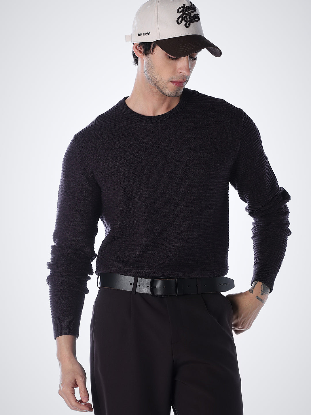 Crew Neck Cotton Knit - Purple - S
