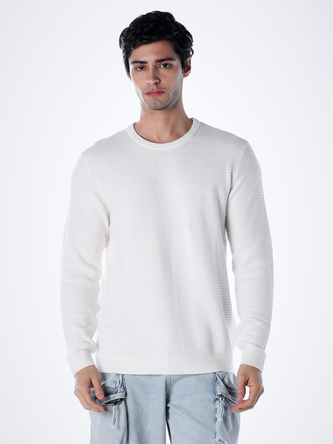 Crew Neck Cotton Knit - White