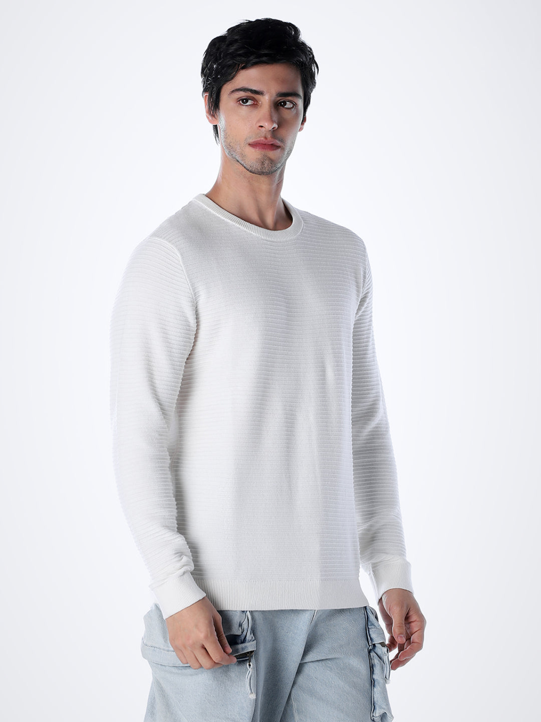 Crew Neck Cotton Knit - White