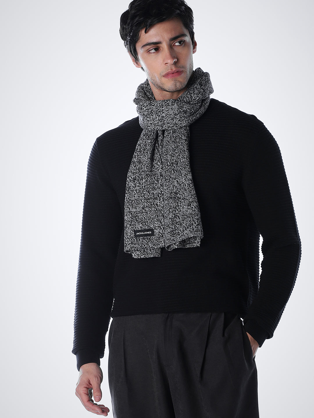 Crew Neck Cotton Knit - Black - S