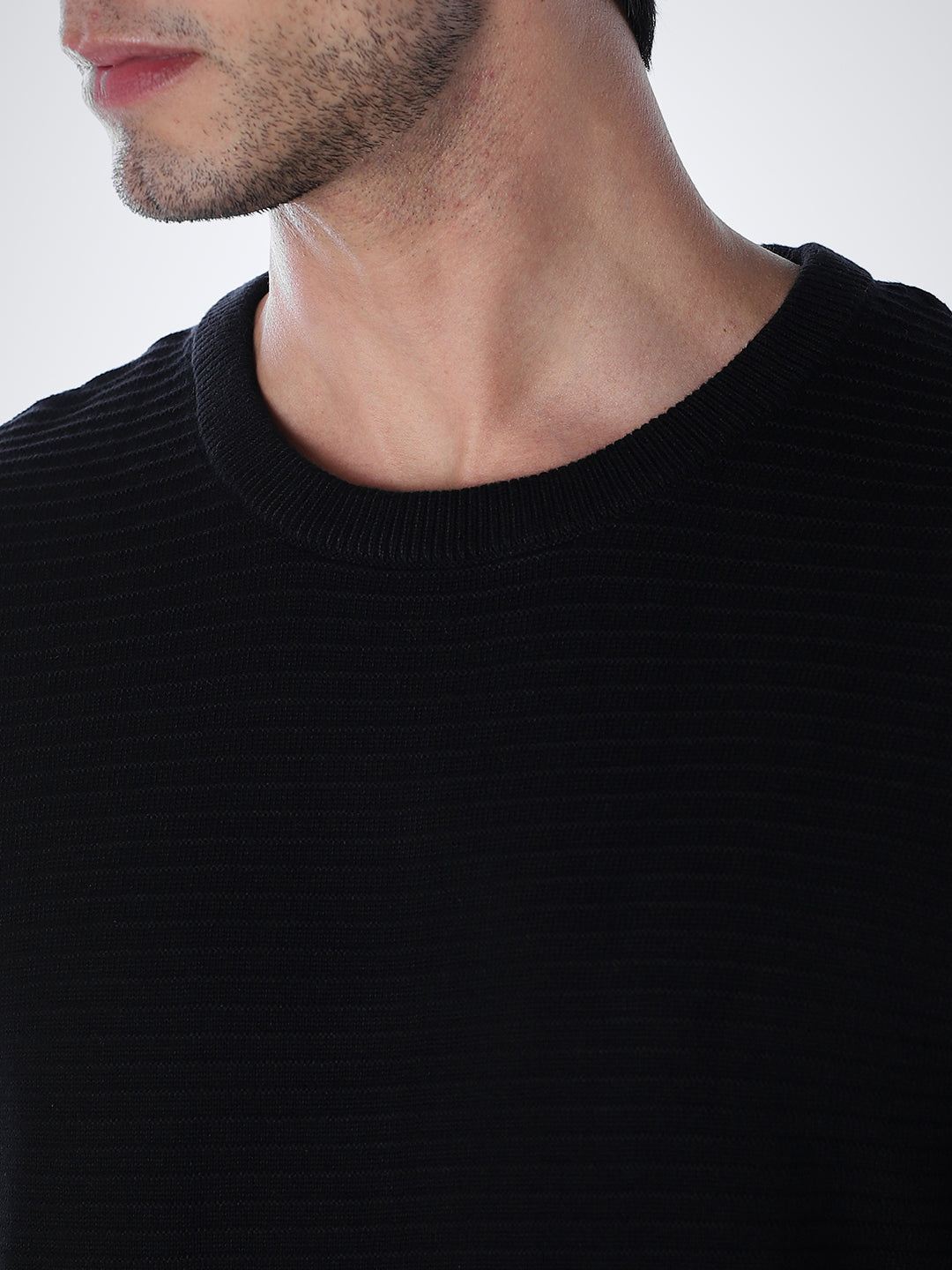 Crew Neck Cotton Knit - Black