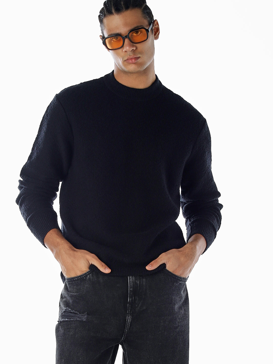 Knitted Relaxed Fit Pullover - Black